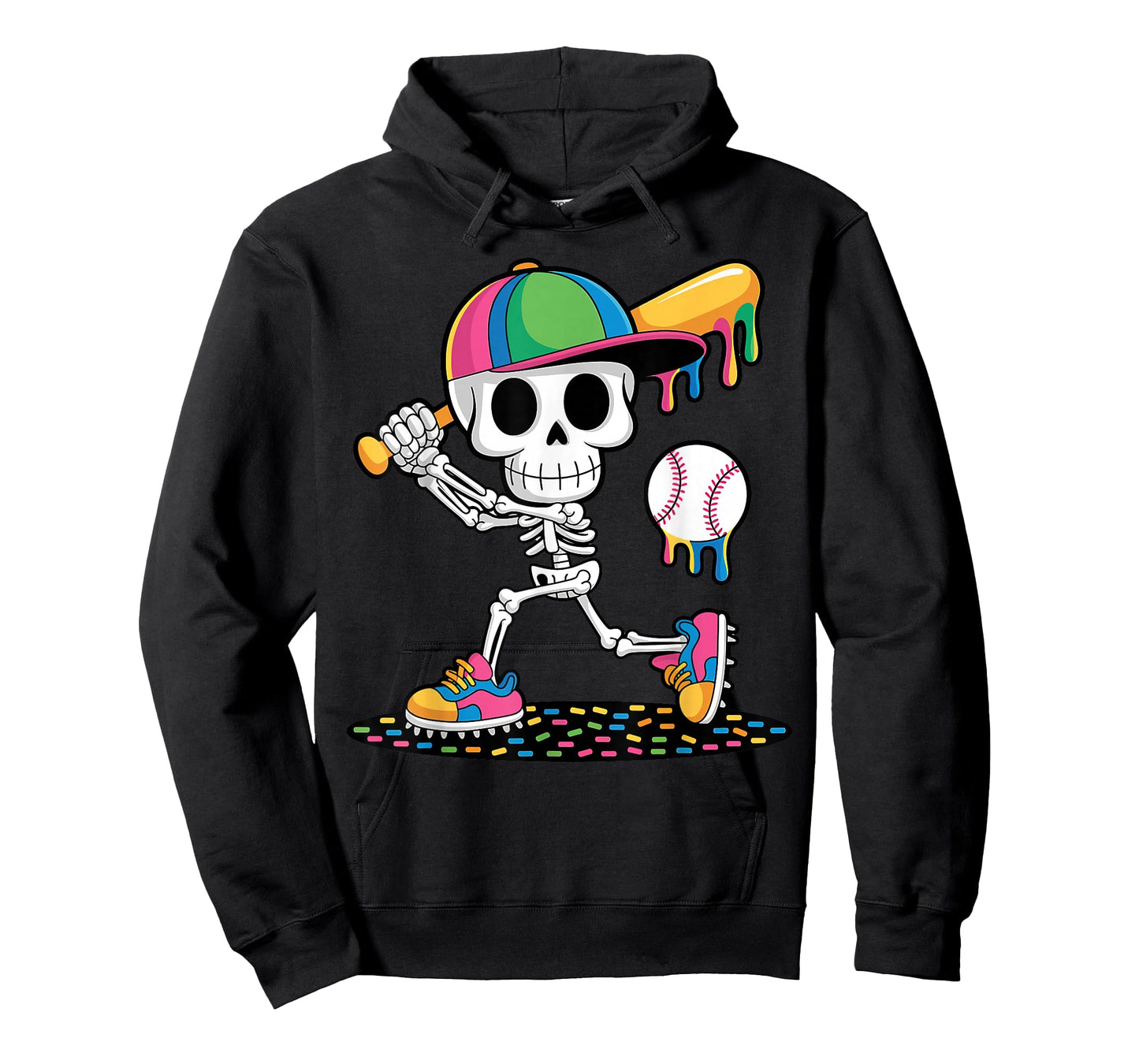 Skeleton Playing Baseball Halloween Drip Design for Kids T-Shirt