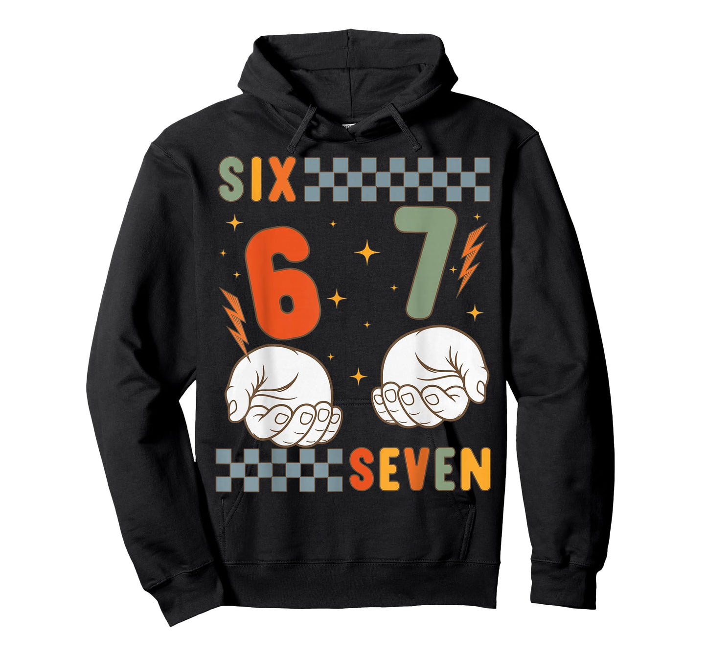 67 Hands Retro 6 7 Meme Vintage Checkered 6-7 Boys Kids 70s T-Shirt