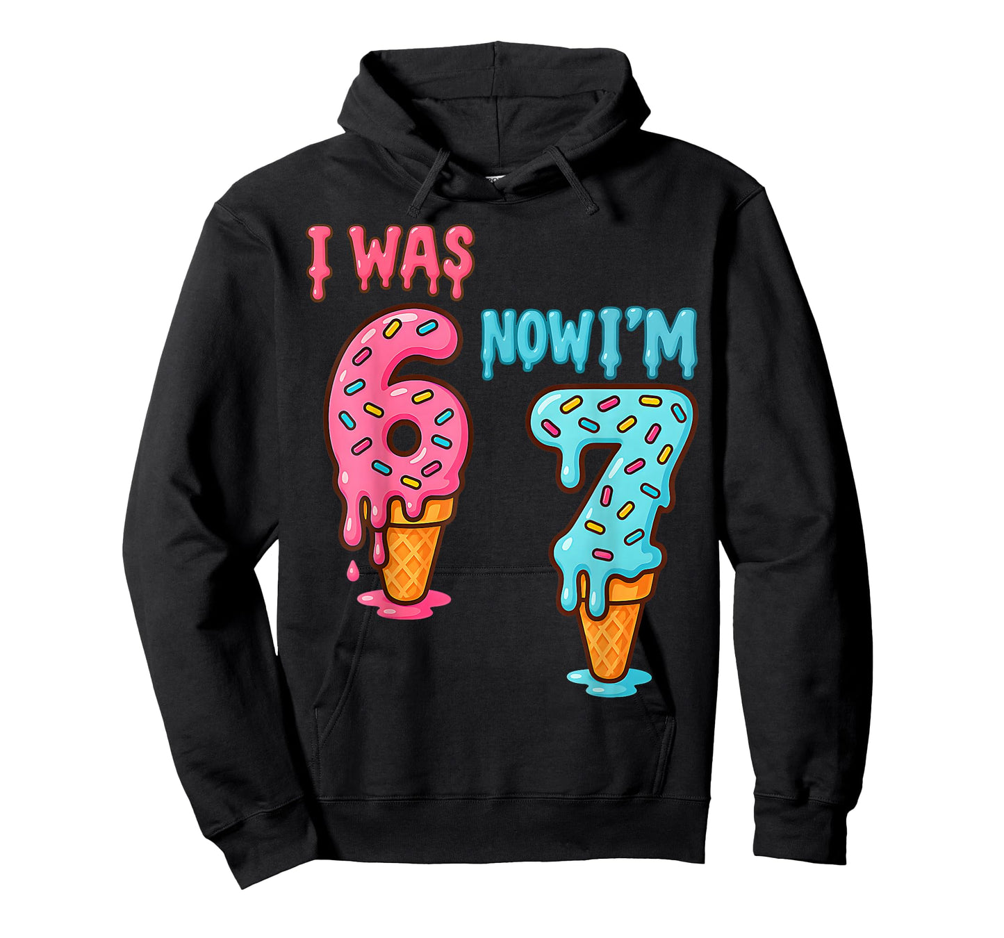 Seven Year Old Birthday I was 6 Now I'm 7 67 Ice Cream Drip T-Shirt
