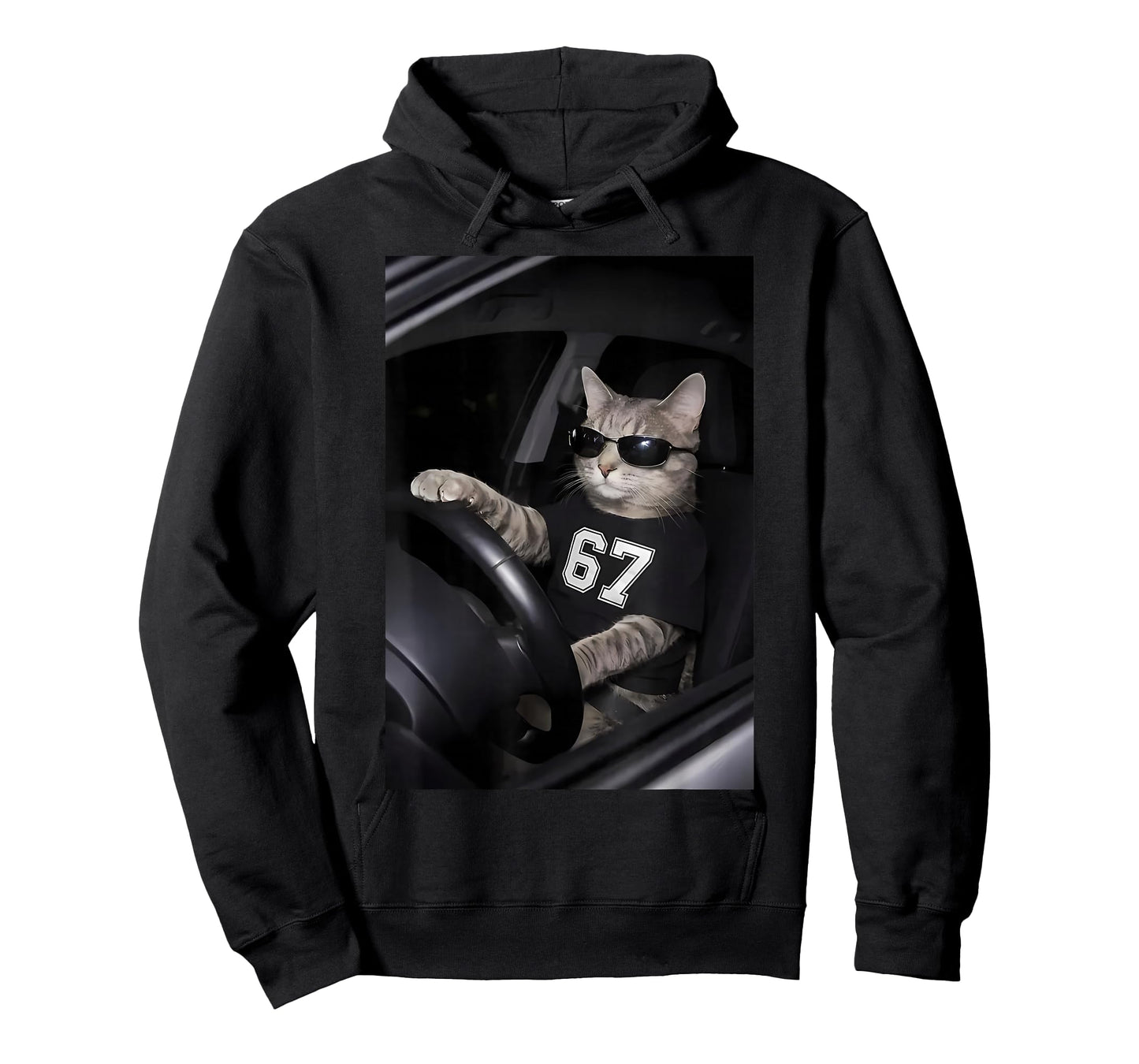 Funny Cat Wearing Sunglasses Driving Car Six Seven 67 Meme T-Shirt