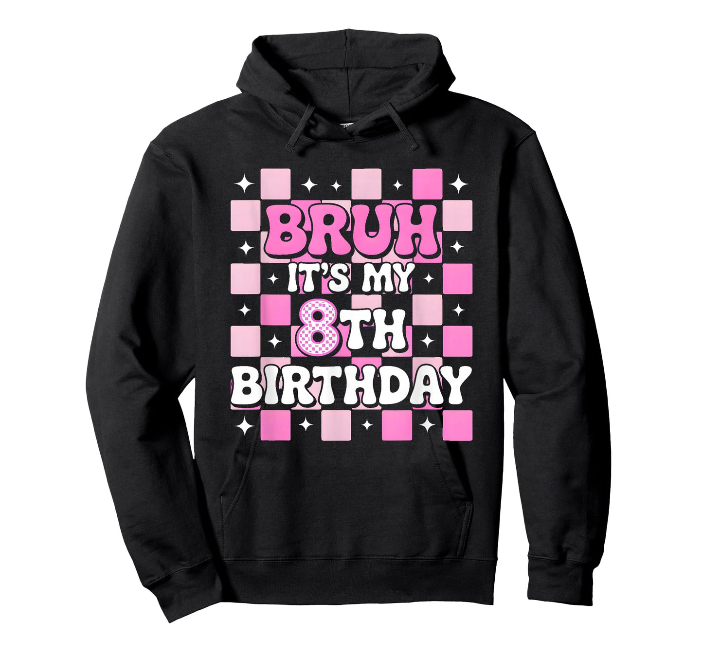 8th Birthday Bruh Pink Checkered Trendy Birthday Girl T-Shirt