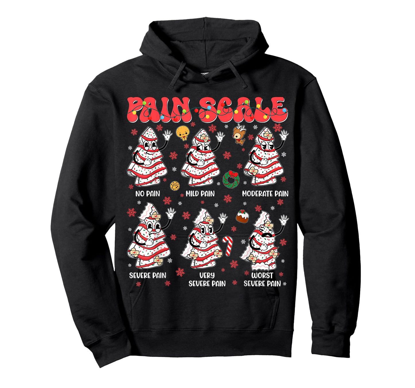 Pain Scale Funny Christmas Tree Cake Pjs Pajamas Xmas Nurse T-Shirt
