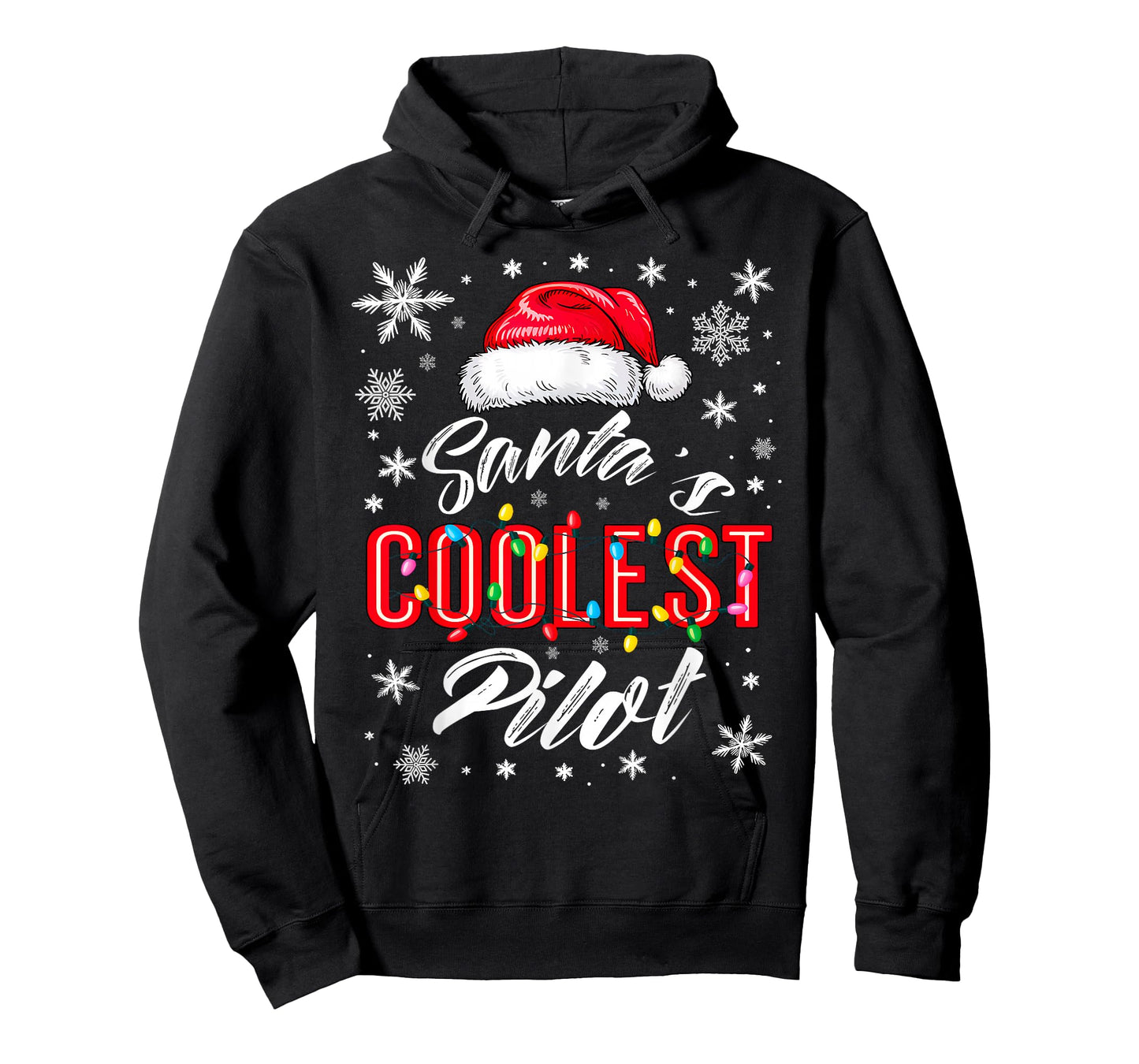 Santa's Coolest Pilot Christmas Lights Snowflake Flight Crew T-Shirt