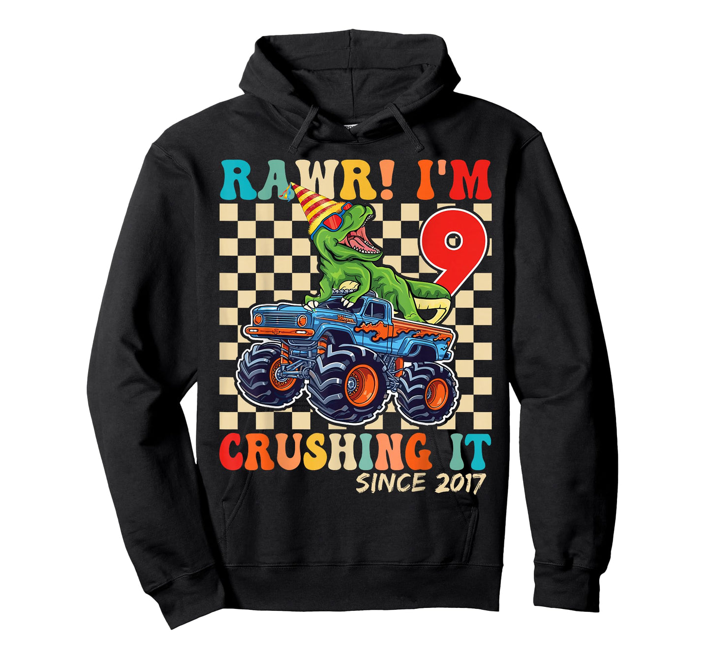 9th Birthday Monster Truck Dinosaur Party Boys Rawr I'm 9 T-Shirt