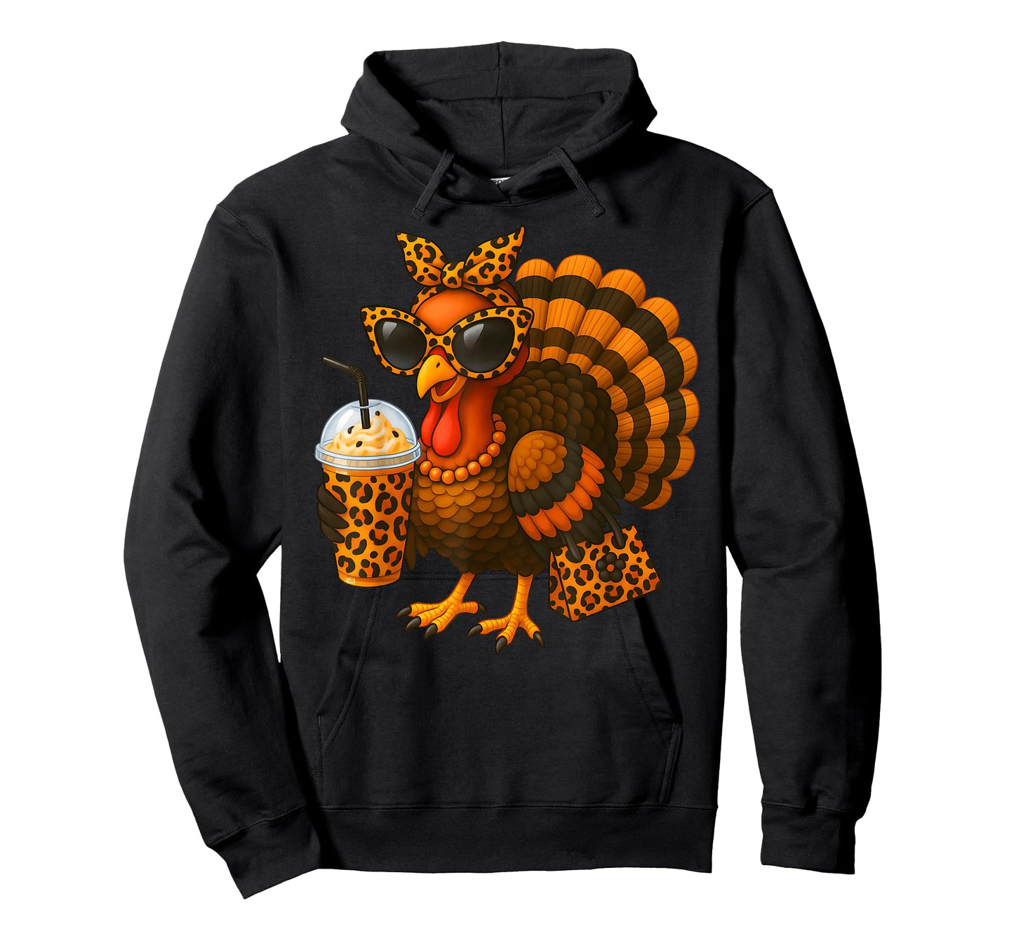 Thanksgiving Turkey Drinking Coffee Leopard Women Girl T-Shirt