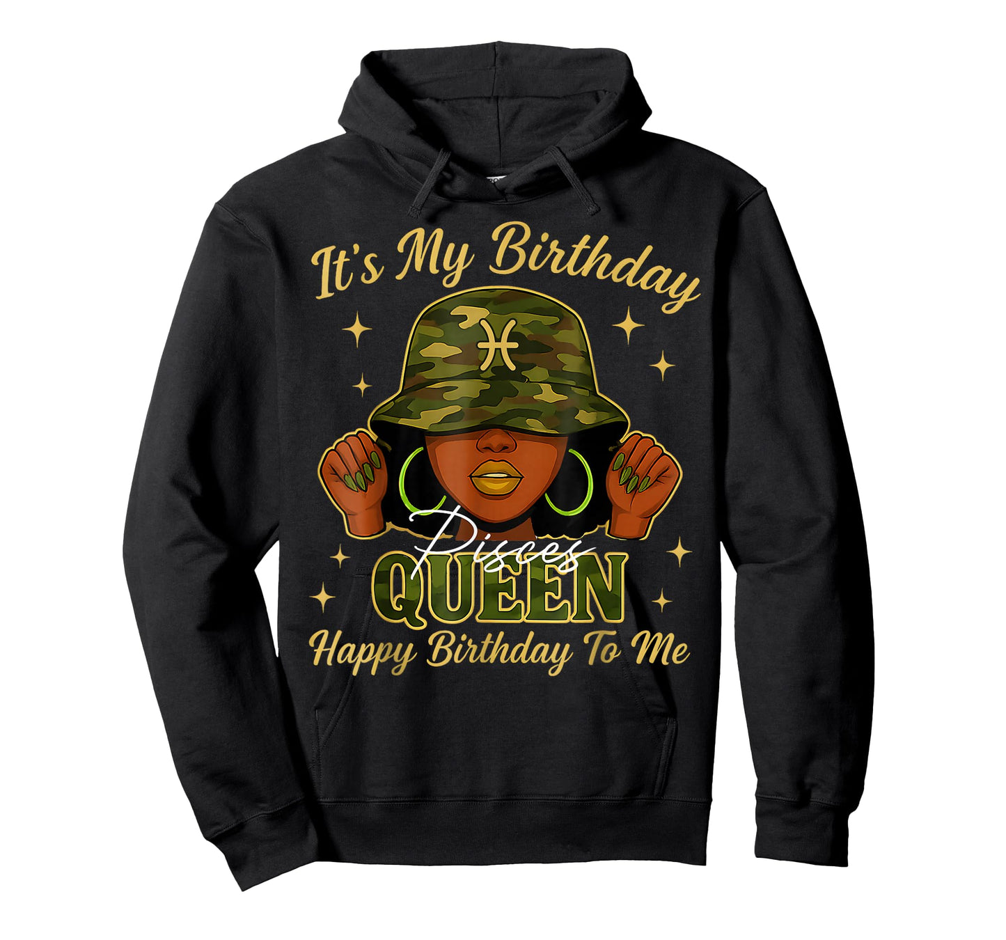 Pisces Queen Black Woman with Cap Camo It's My Birthday T-Shirt