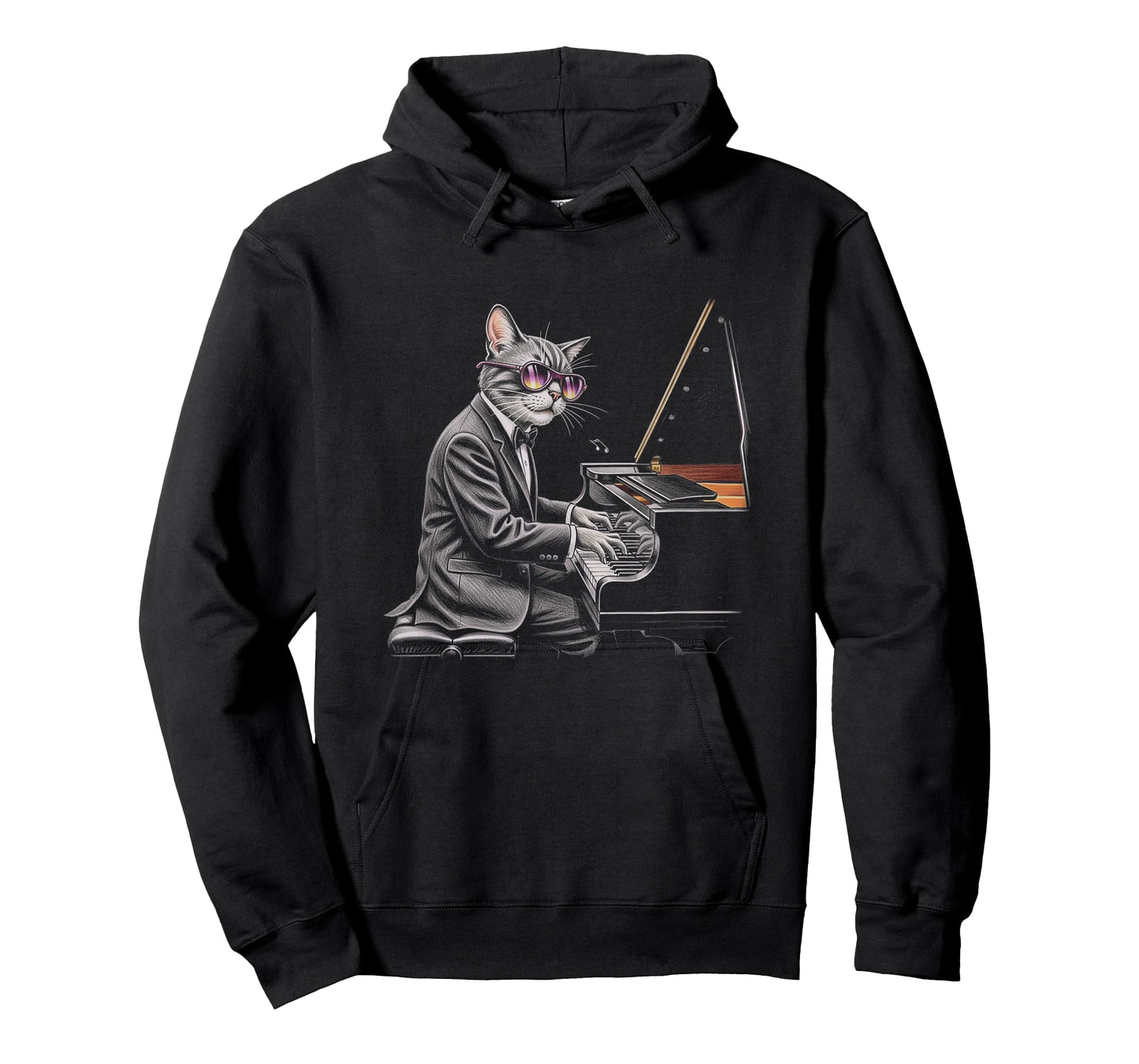 Cat Playing Piano Drawing Art Design T-Shirt
