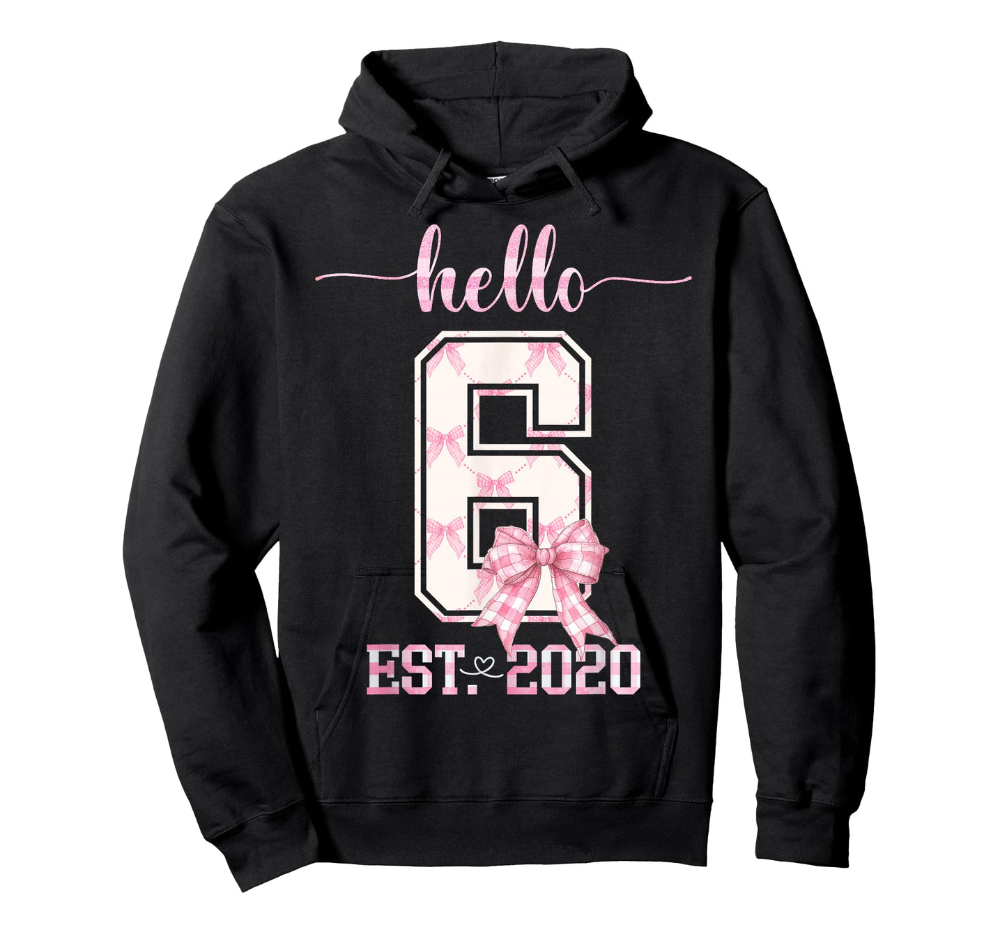 Hello 6 Est 2020 6th Birthday Girl Cute Pink Coquette Bow T-Shirt