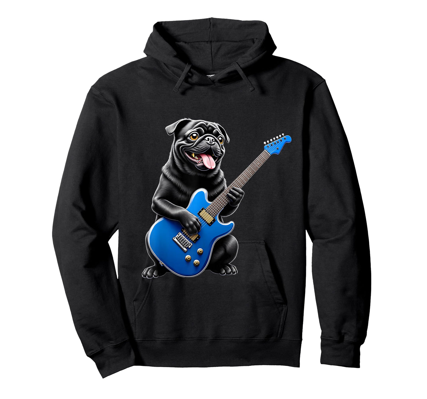 Funny Black Pug Playing Guitar Design for Music Pug Lovers T-Shirt