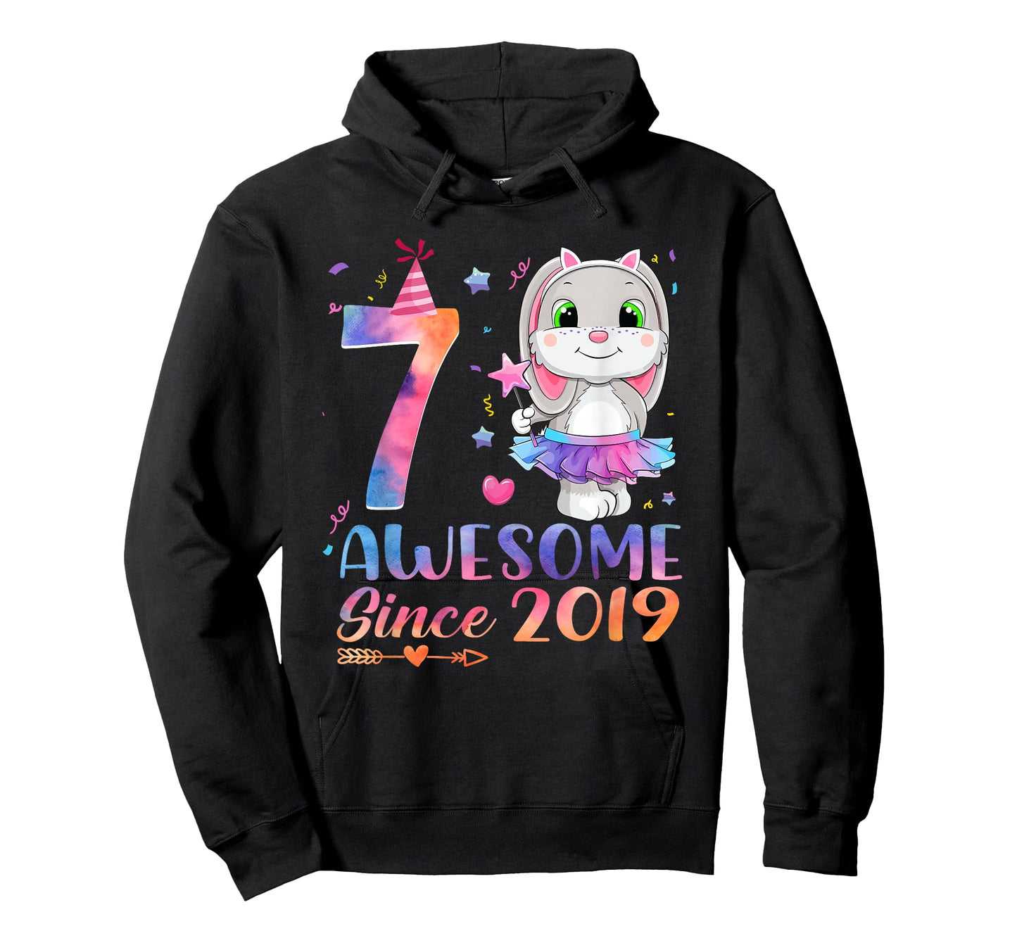 7 Year Old Awesome Since 2019 7th Birthday Girl Rabbit T-Shirt