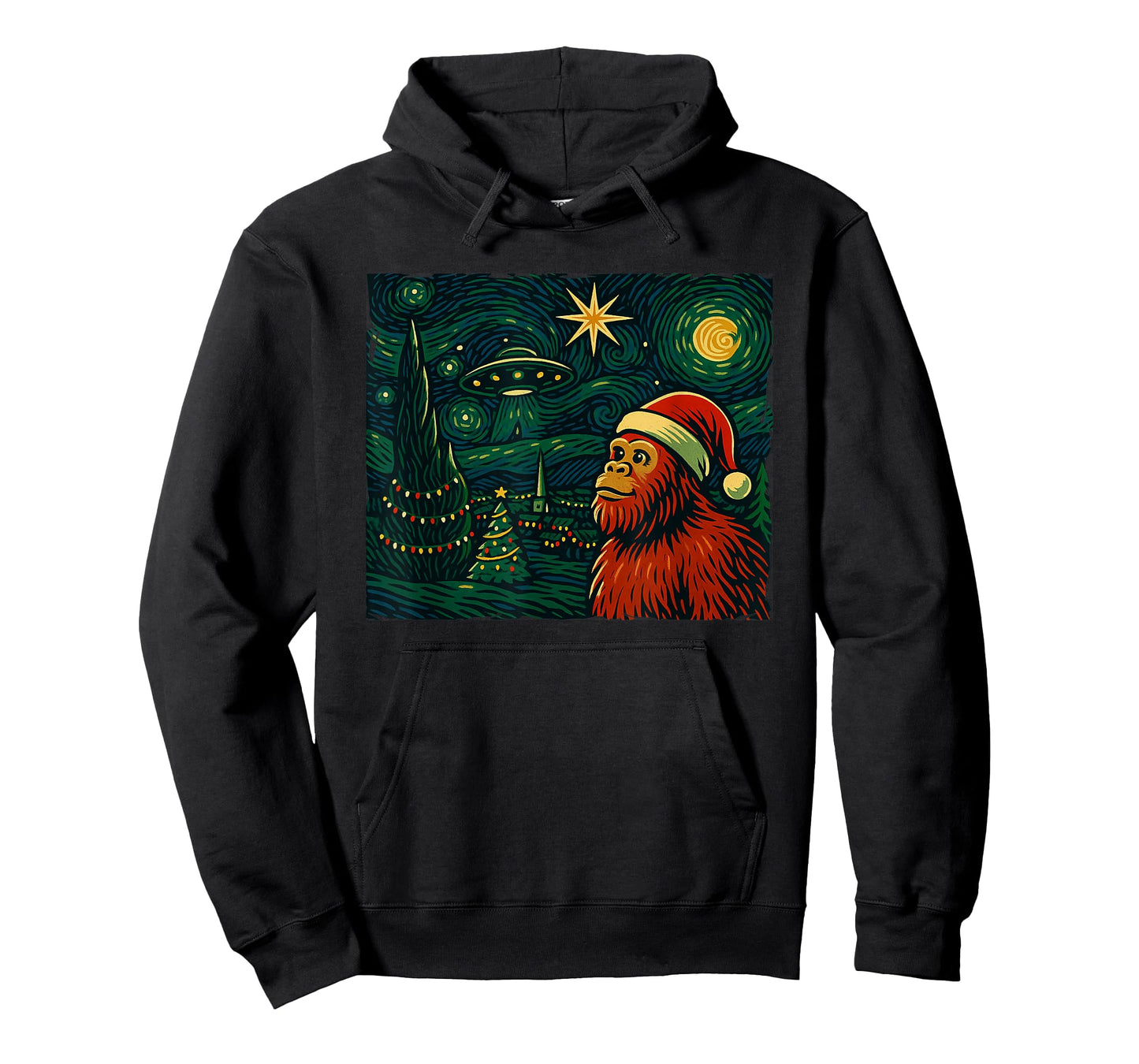 Funny Bigfoot Starry Night Christmas Art Holiday Party T-Shirt
