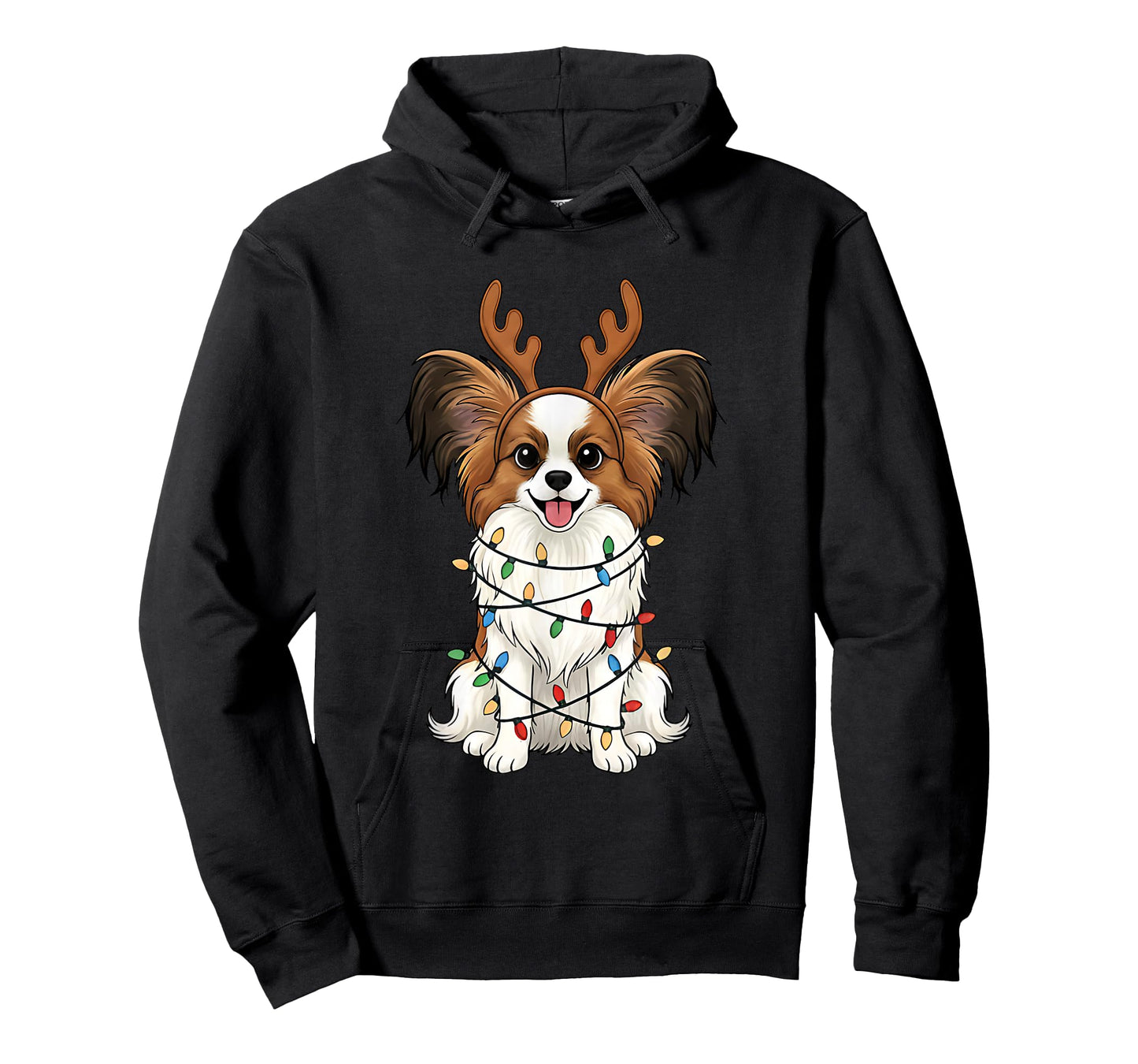 Papillon Dog Christmas Reindeer Lights Funny Dog Lover Xmas T-Shirt