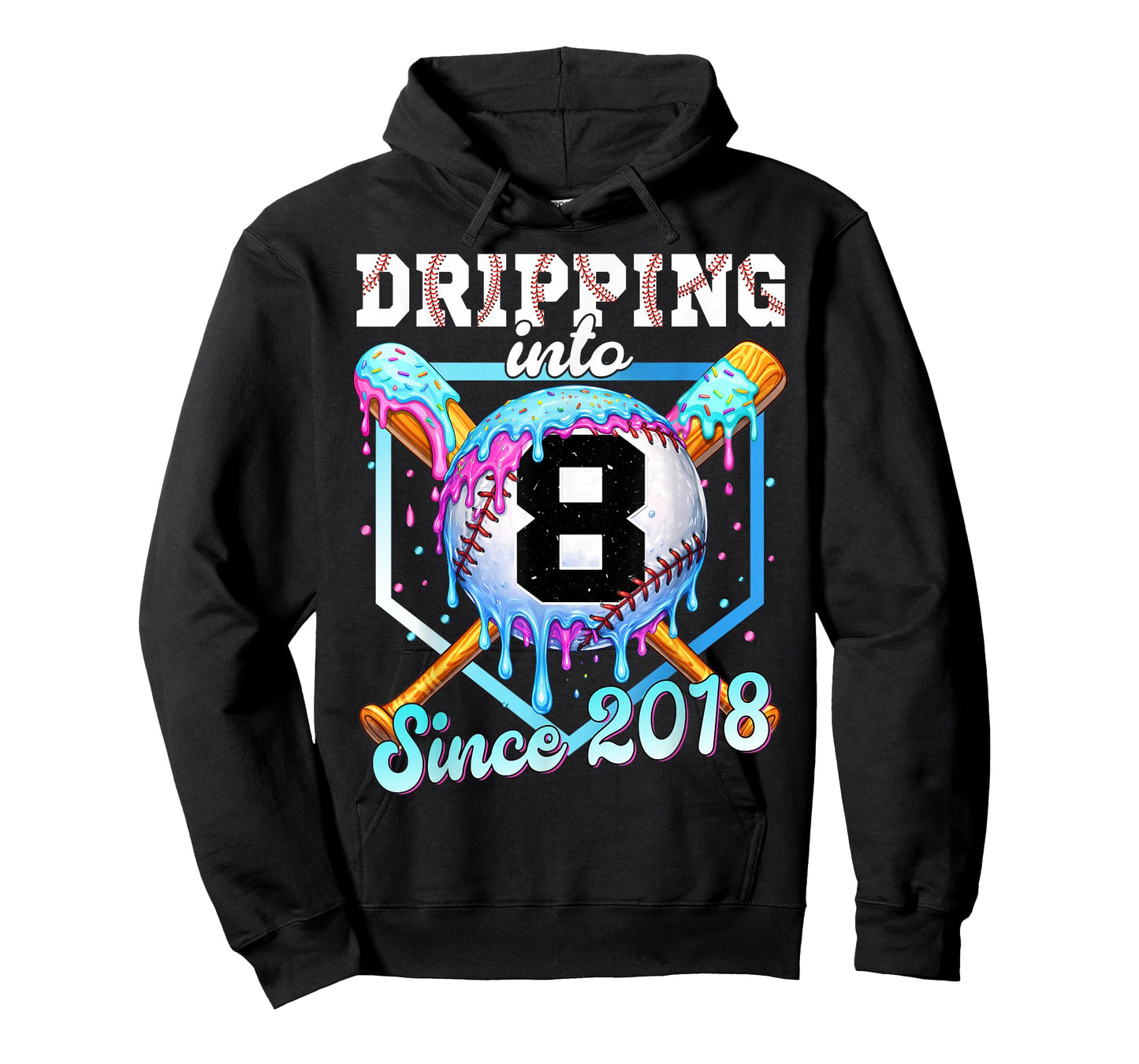 8 Years Old Baseball Ice Cream 8th Birthday Boys Since 2016 T-Shirt