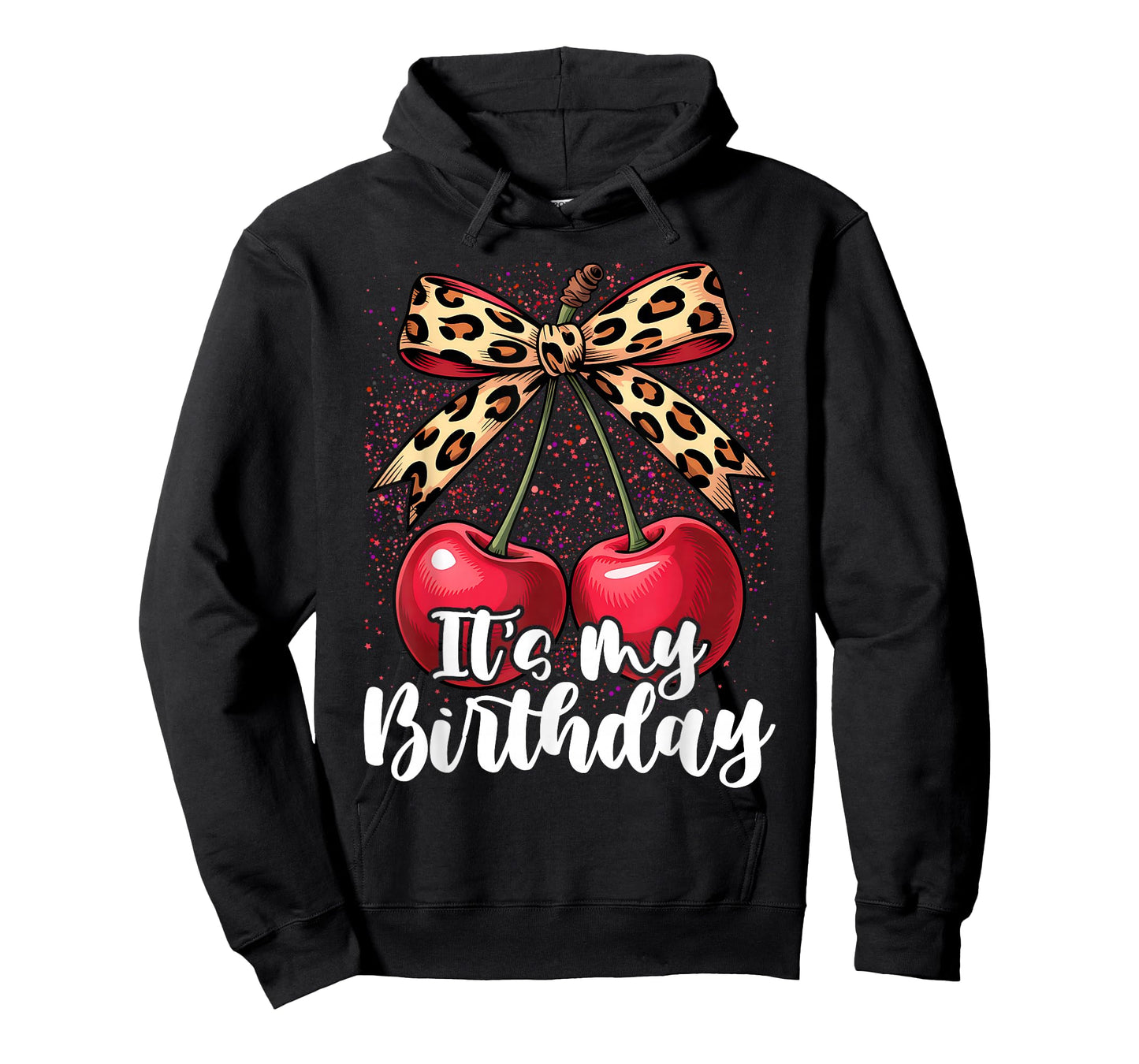 It's My Birthday Cute Cherry Leopard Coquette Bow T-Shirt
