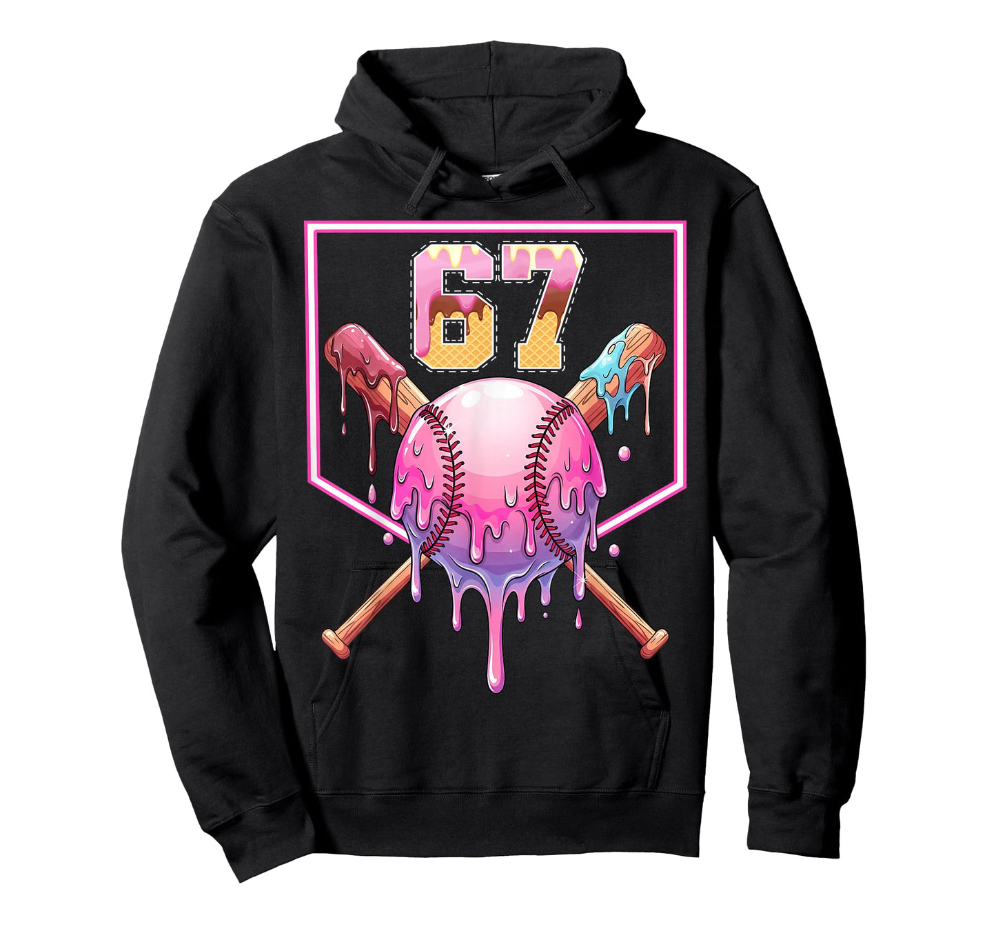 Baseball Ice Cream Drip Number 67 Player 67th Birthday Meme T-Shirt