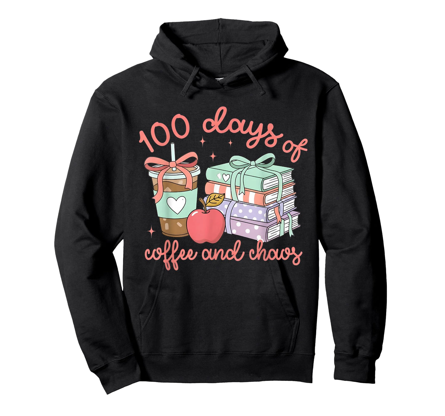 100 Days of Coffee and Chaos Coquette Bow Book Apple T-Shirt