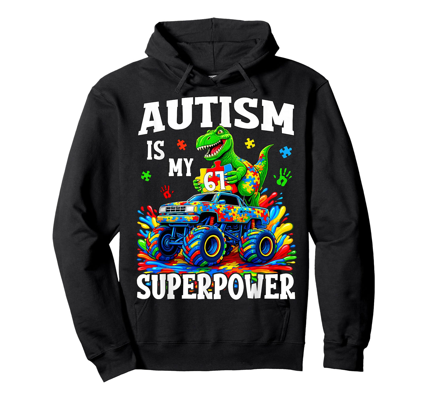 Autism is My Superpower 67 Six Seven Dino Monster Truck Boys T-Shirt
