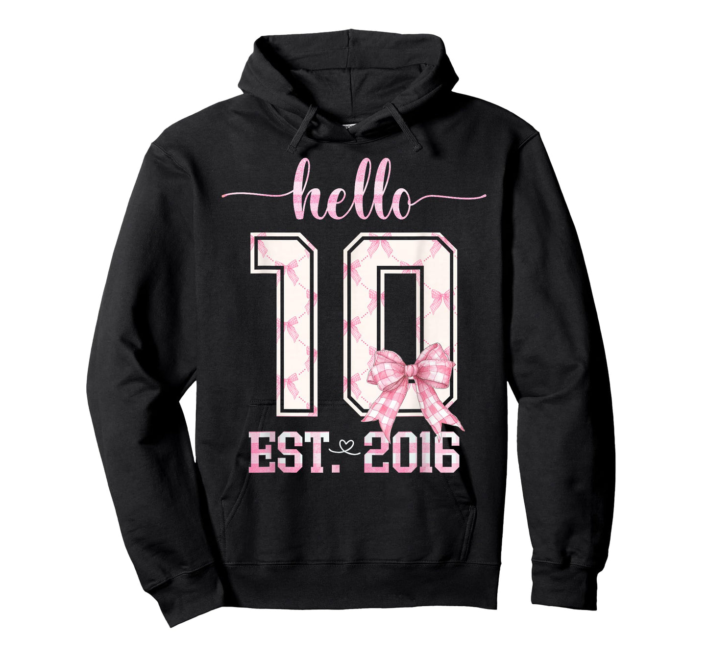 Hello 10 Est 2016 10th Birthday Girl Cute Pink Coquette Bow T-Shirt