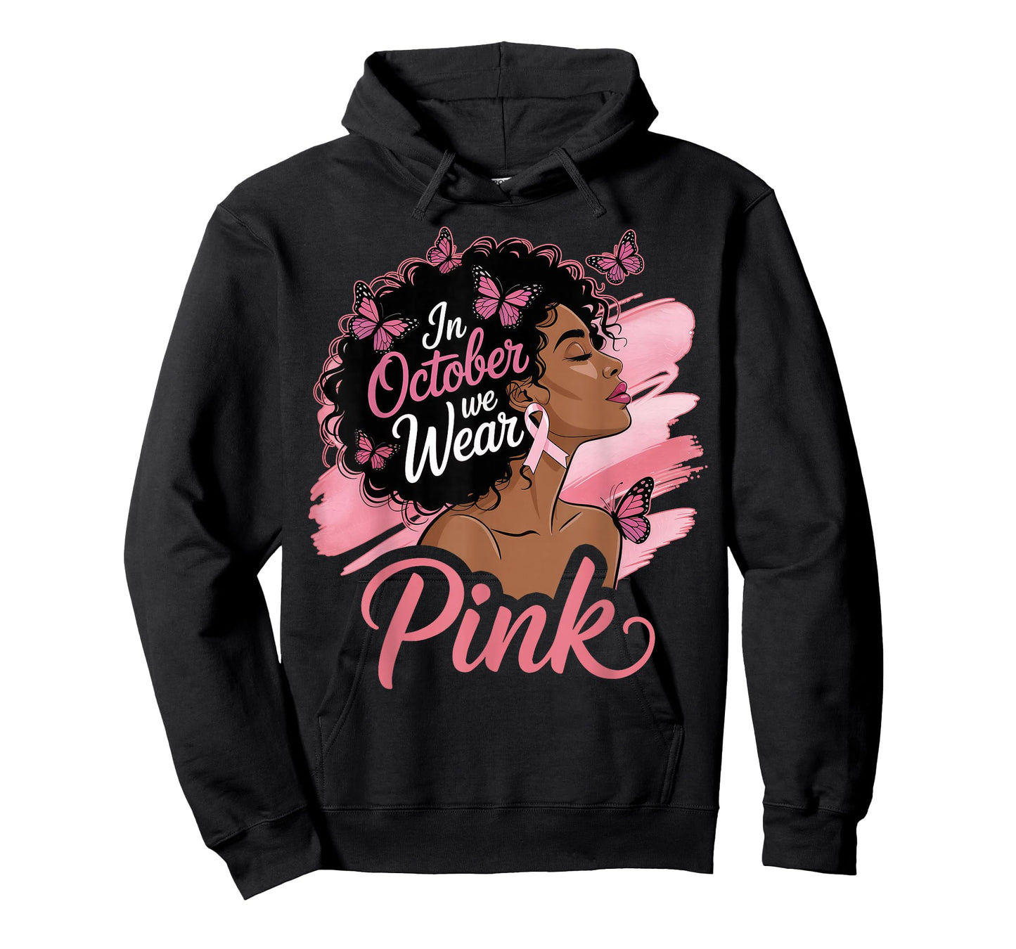 in October We Wear Pink Breast Cancer Awareness Black Women T-Shirt
