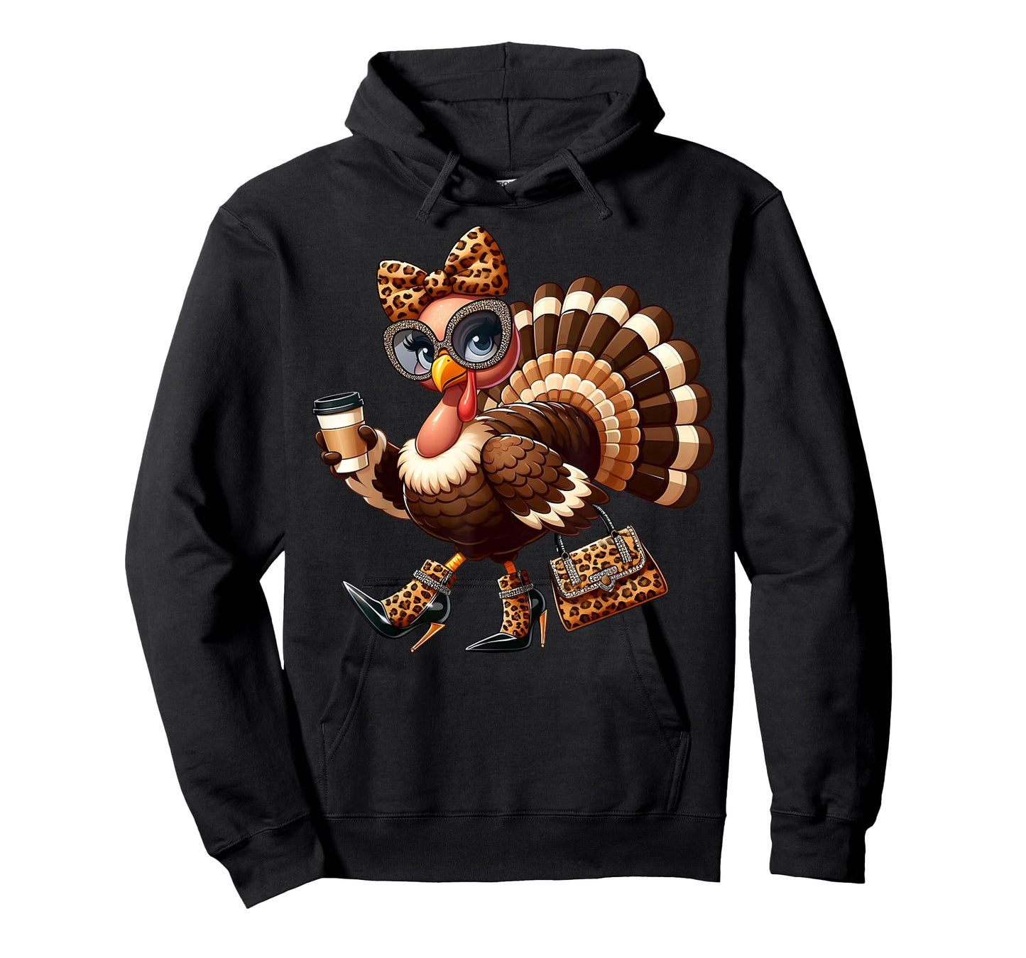 Leopard Turkey Drinking Coffee Thanksgiving Women Turkey Day T-Shirt