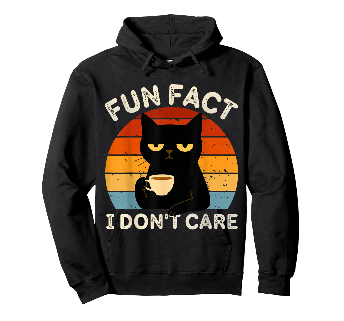 Fun Fact I Don't Care Funny Black Cat Saying Quote Retro T-Shirt