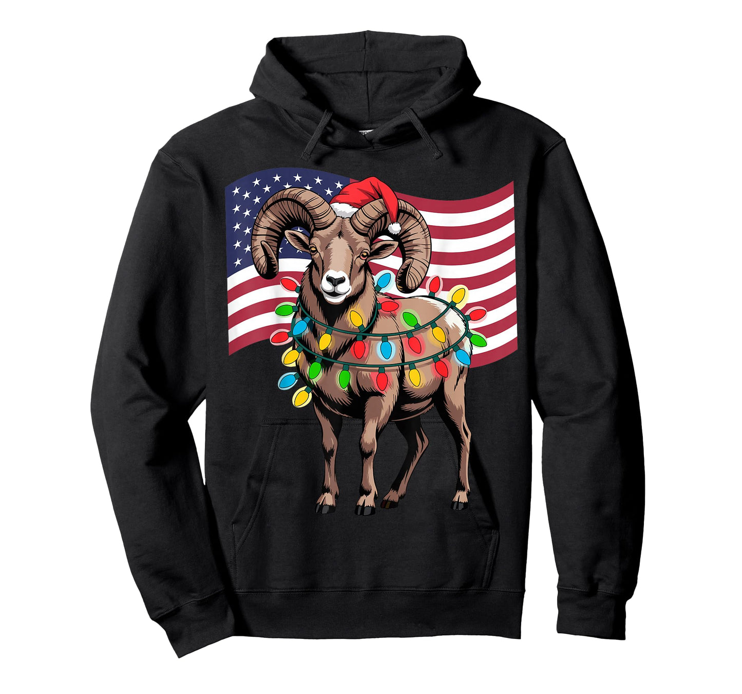 Christmas Desert Bighorn Sheep Ram USA Flag Santa Hat Funny T-Shirt