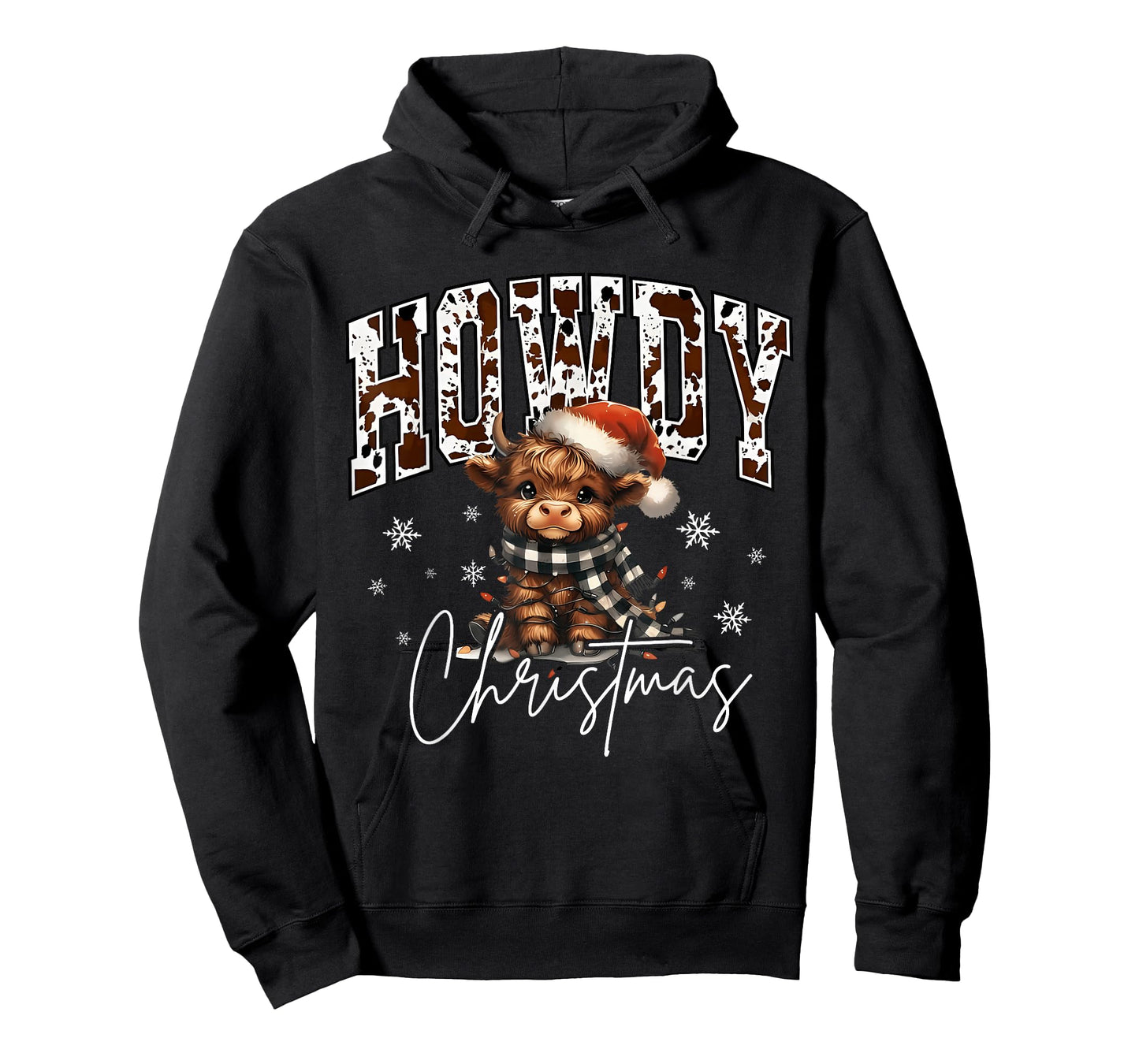 Retro Howdy Christmas Western Cow Santa Hat Xmas Lights T-Shirt