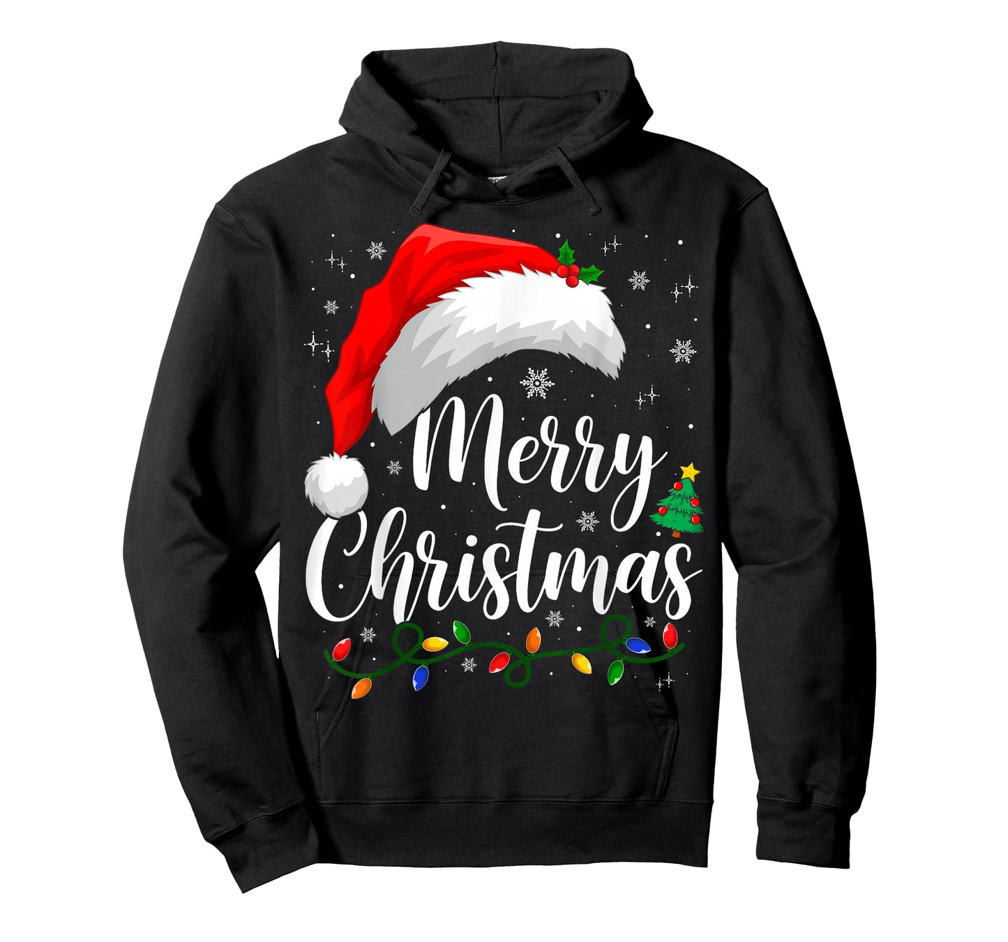 Merry Christmas Lights Santa Hat Xmas Family Matching Pajama T-Shirt