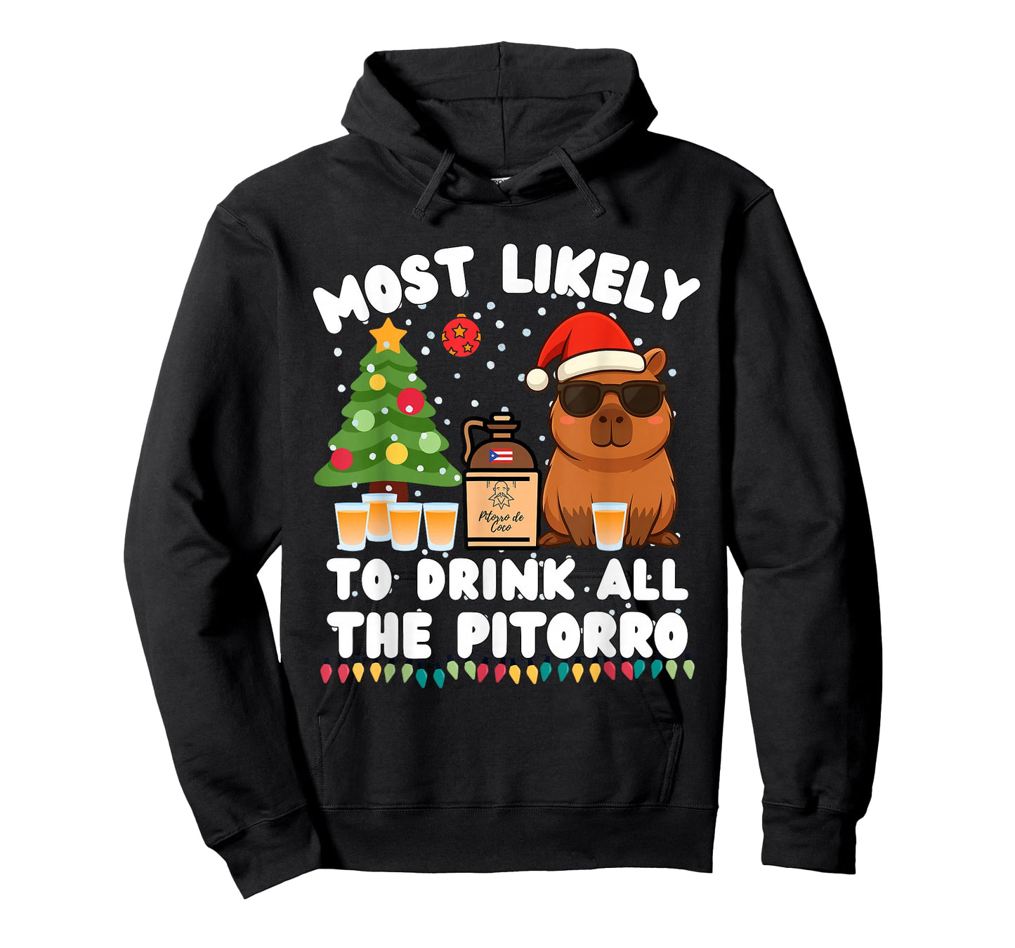 Capybara Most Likely to Drink All The Pitorro Funny Xmas T-Shirt
