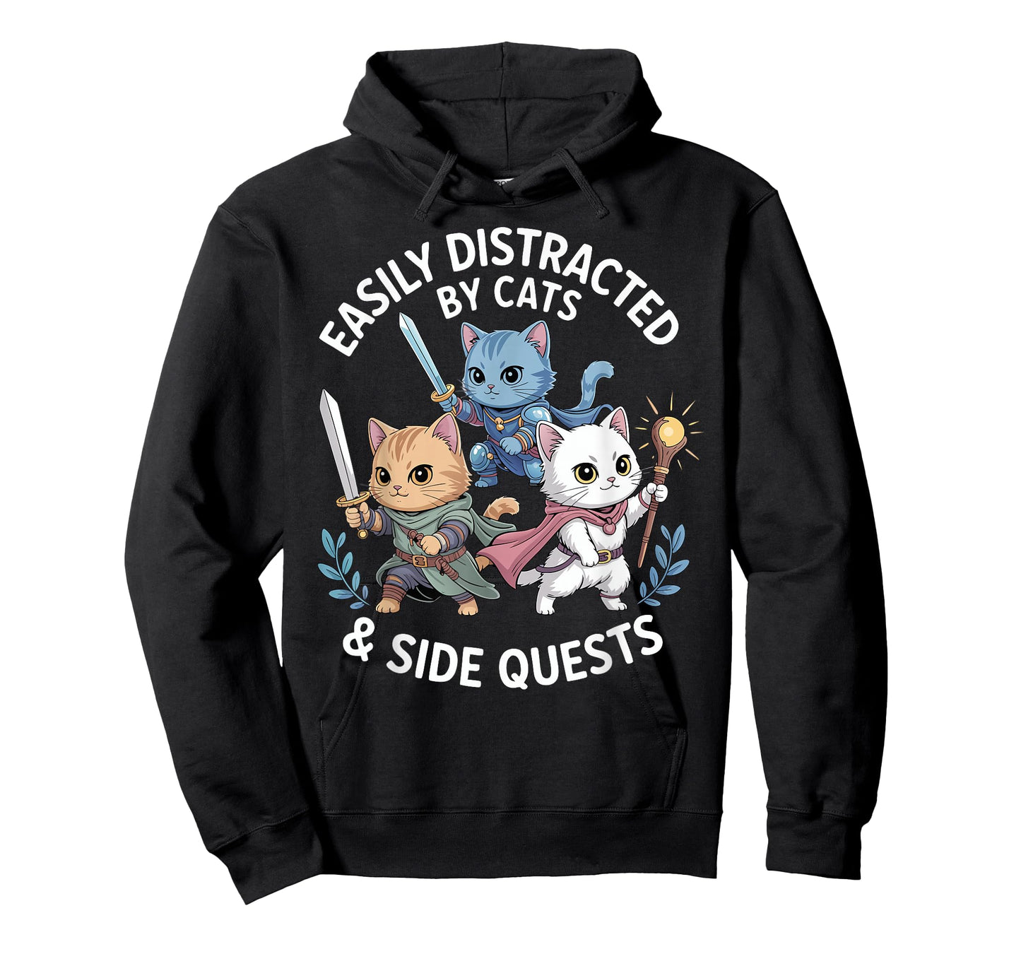 Easily Distracted by Cats & Side Quests Funny Cat Gamer RPG T-Shirt