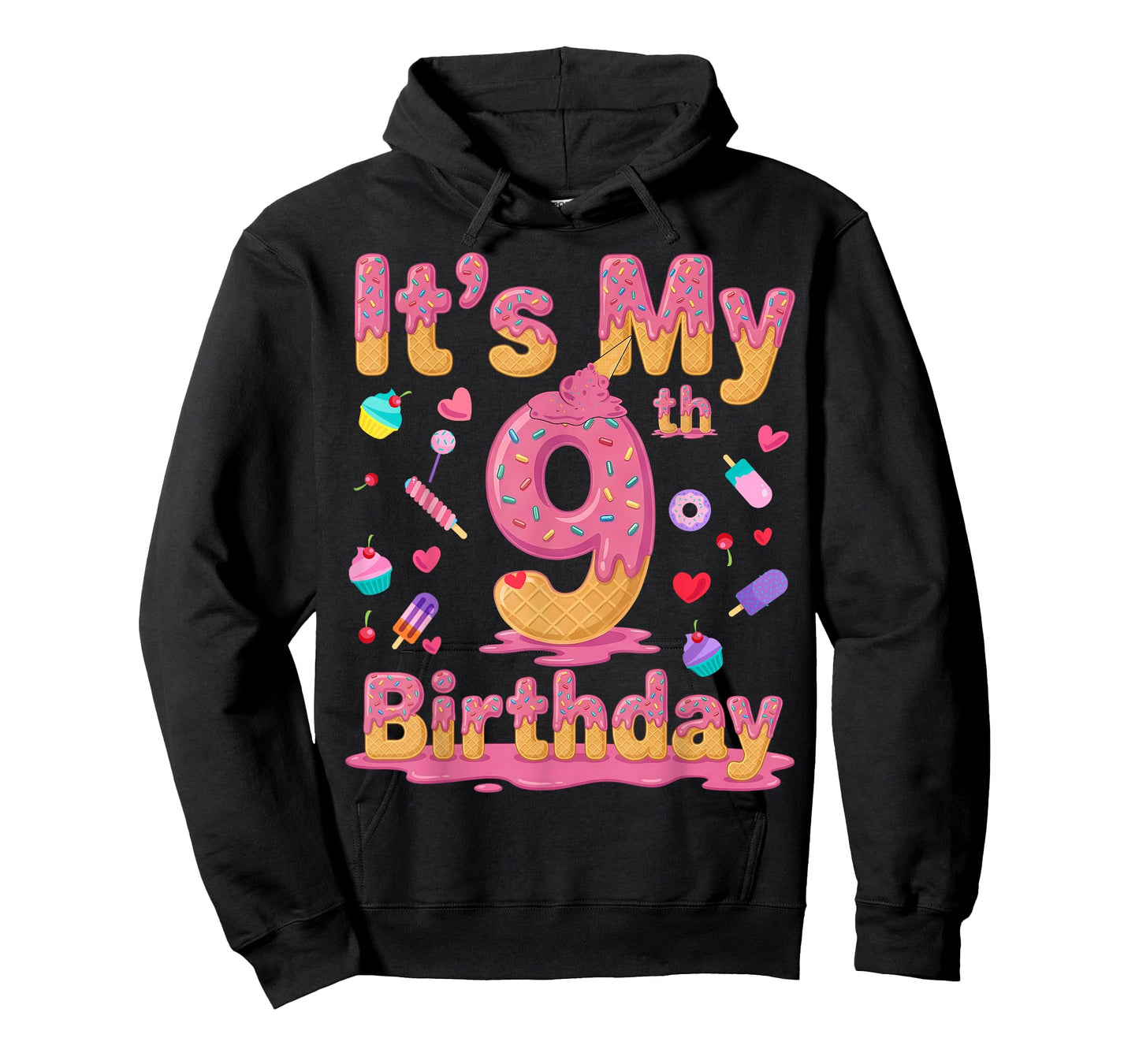 It's My 9th Birthday Girl Ice Cream Drip 9 Years Old T-Shirt