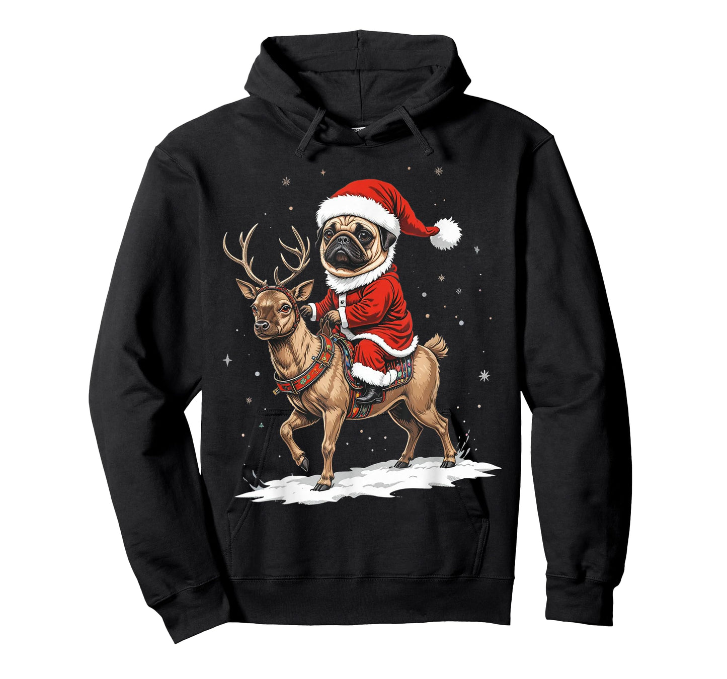Pug Santa Riding Reindeer Christmas Holiday Puppy Happy T-Shirt