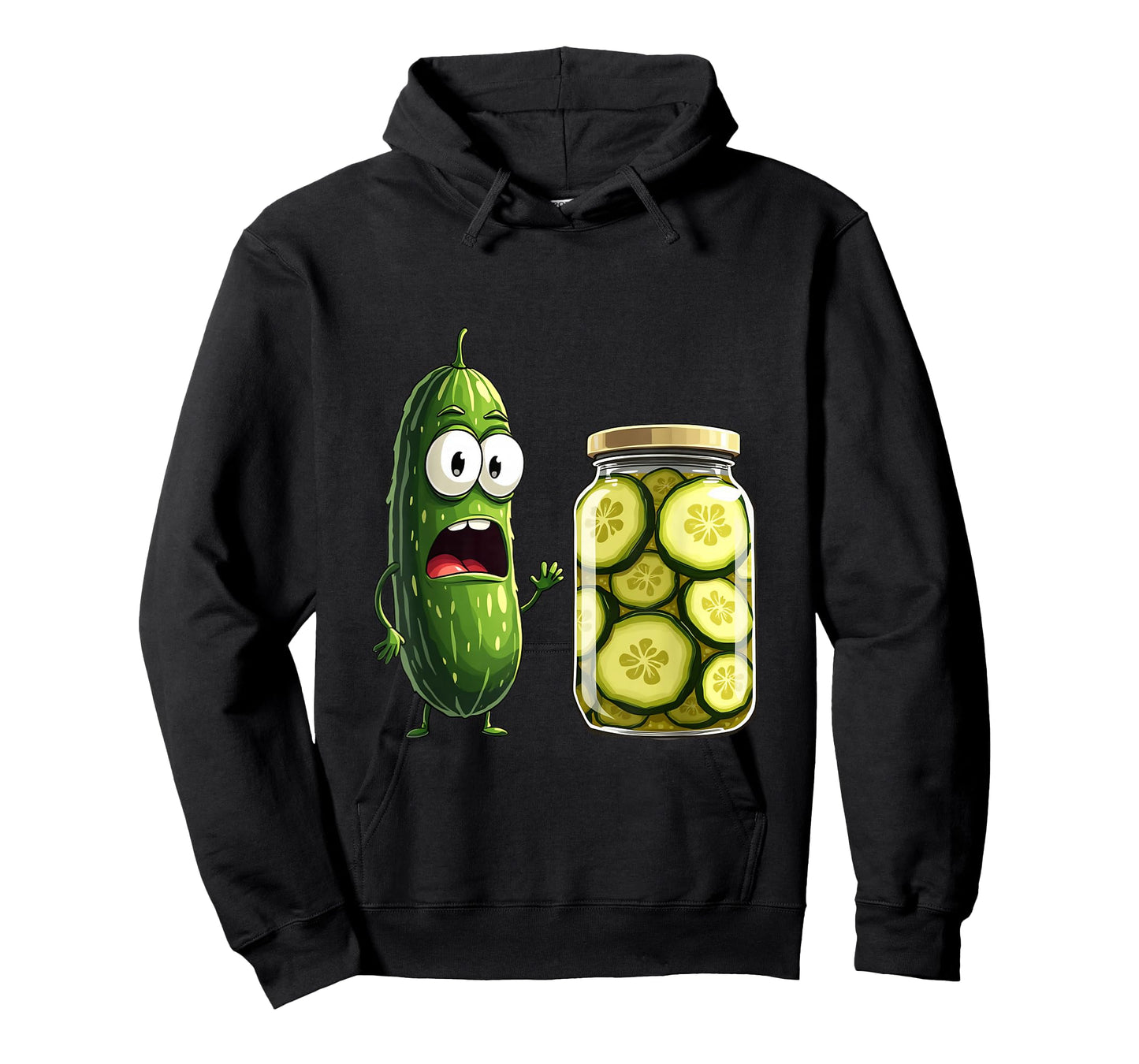 Surprised Pickle and Jar of Pickles Cartoon T-Shirt