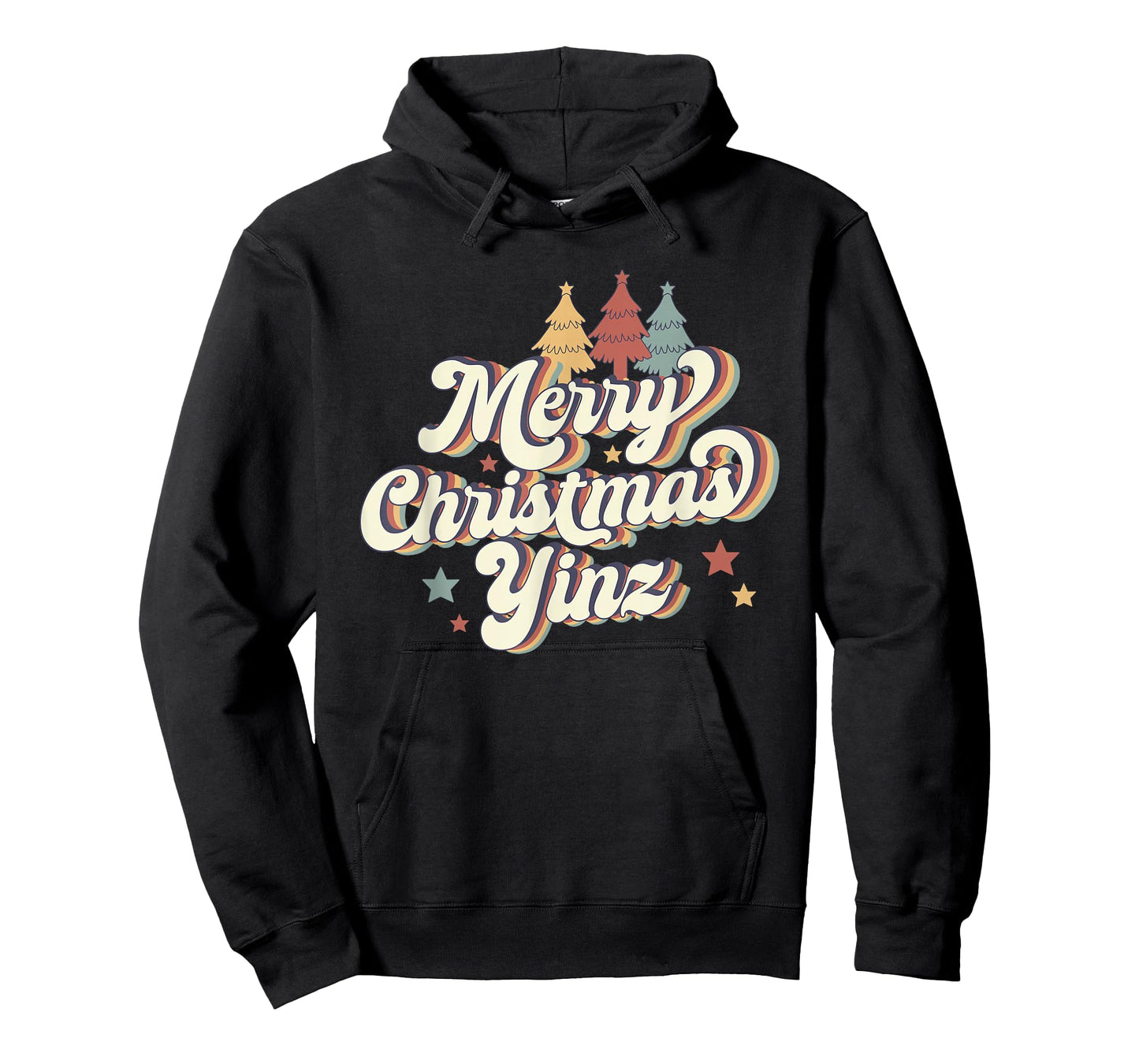 Merry Christmas Yinz Retro Pittsburgh Groovy Trees T-Shirt