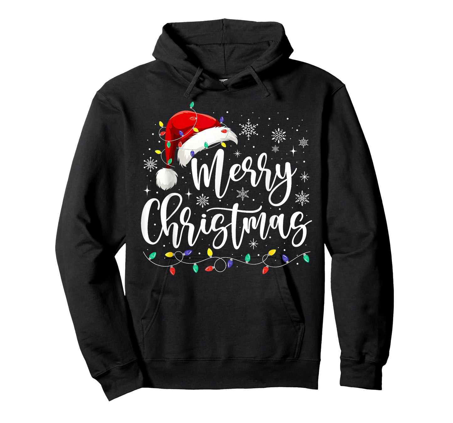 Merry Christmas Lights Red Santa Hat Xmas Family Men Women T-Shirt