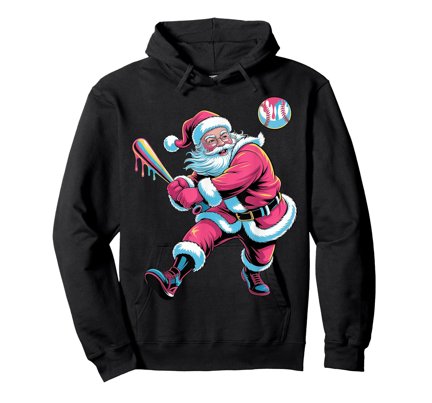 Christmas Baseball Santa Claus Batter Baseball Drip Xmas T-Shirt