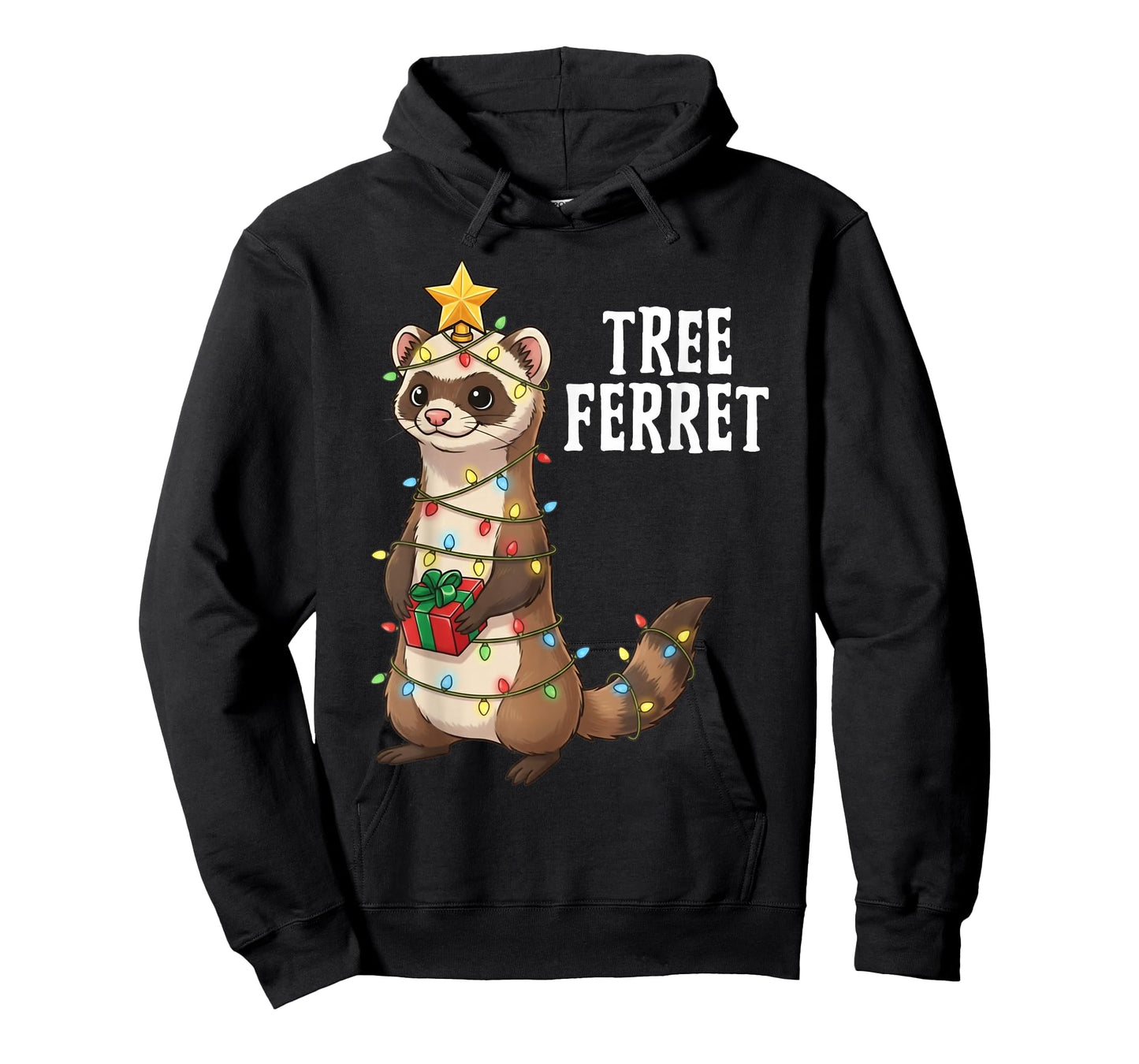 Cute Tree Ferret Christmas Lights Holiday Design T-Shirt