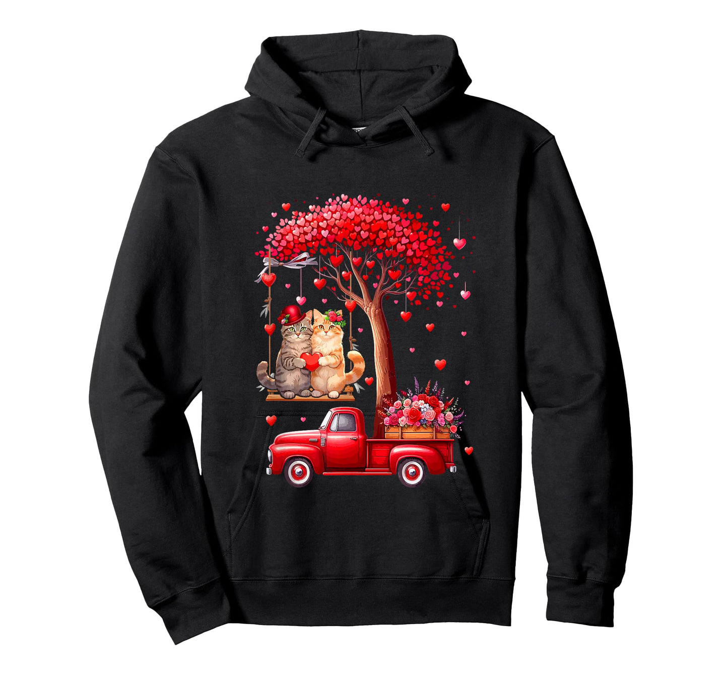 Couple Cats Valentine Hearts Tree Pickup Truck Owner T-Shirt