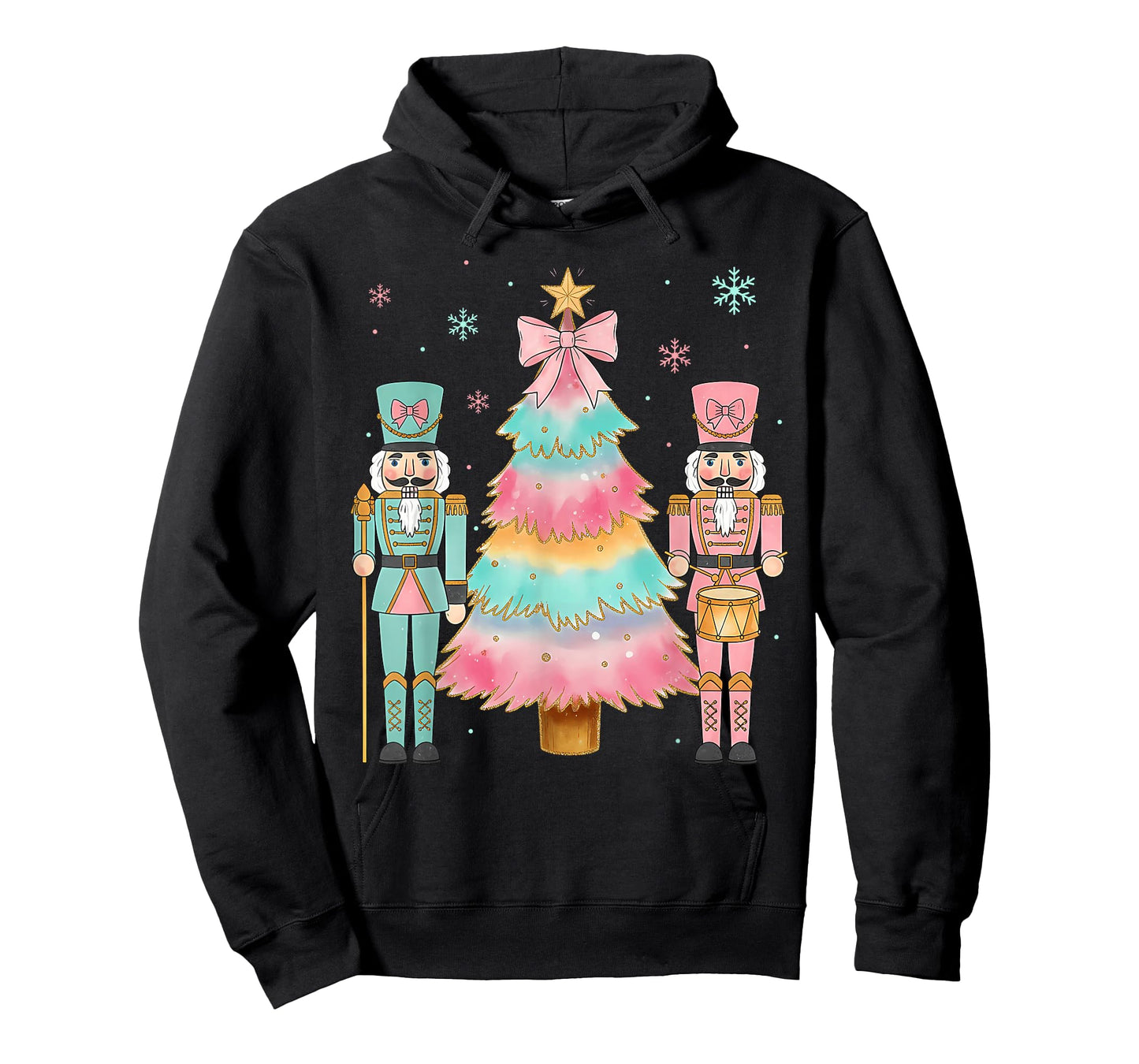 Pastel Nutcracker Soldier Pink Bow Christmas Tree Women Girl T-Shirt