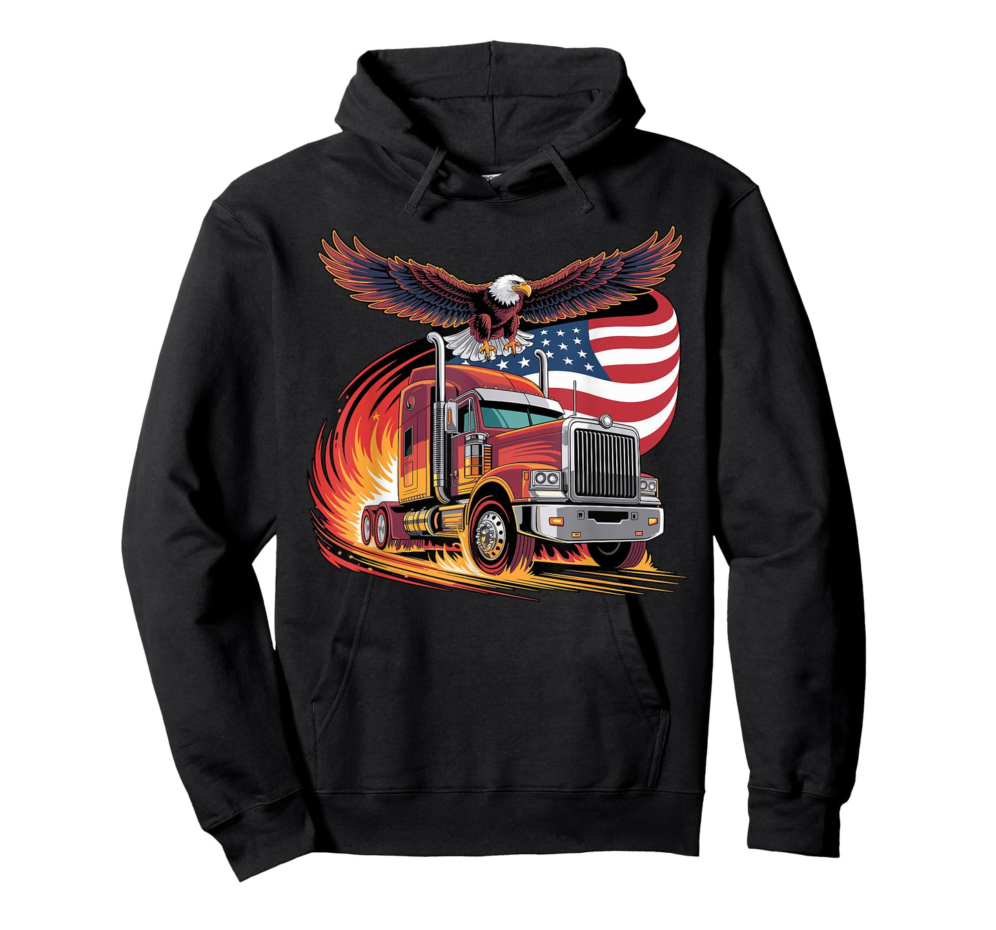 Trucker Patriotic American Flag Semi Truck Driver Eagle T-Shirt