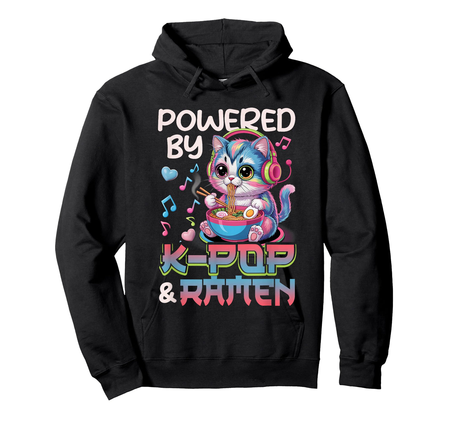 Kawaii Powered by K-Pop and Ramen Cute K-pop Cat Music T-Shirt