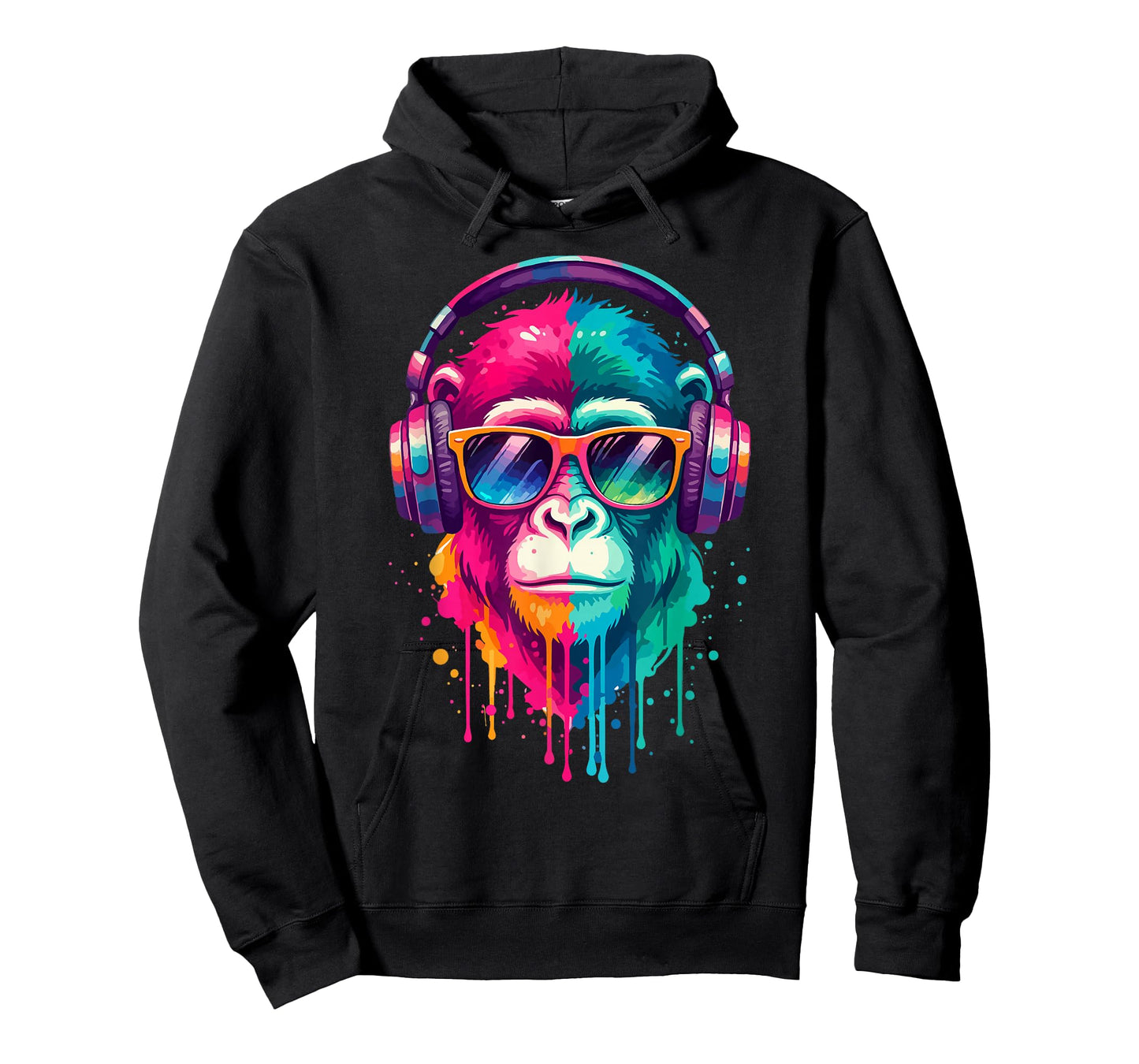 Monkey Wearing Headphones and Sunglasses EDM Rave Chimp Art T-Shirt