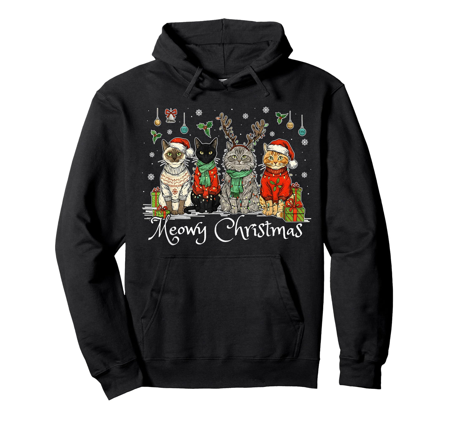 Meowy Catmas Cat Christmas Cute Kitten Cats Santa Hat Xmas T-Shirt