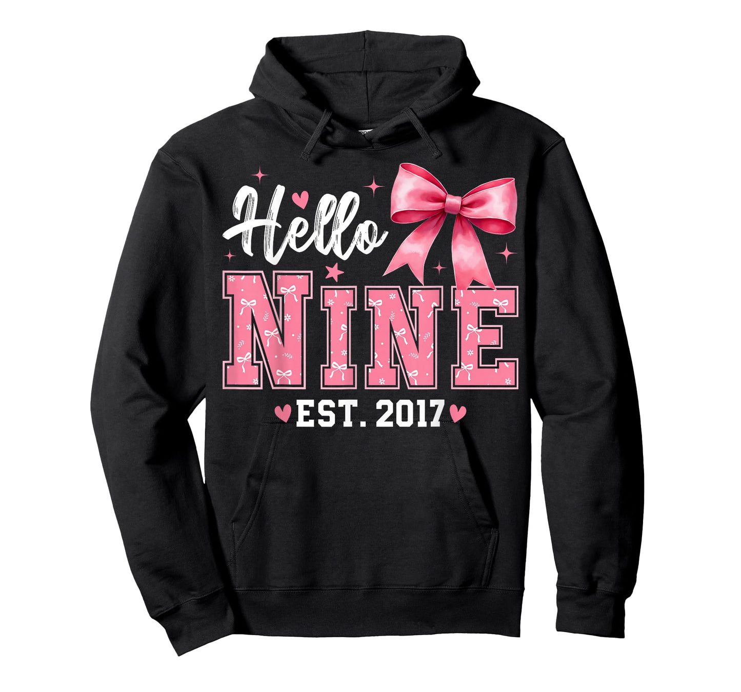 Hello Nine Est 2017 Coquette Bow 9th Birthday Girl T-Shirt