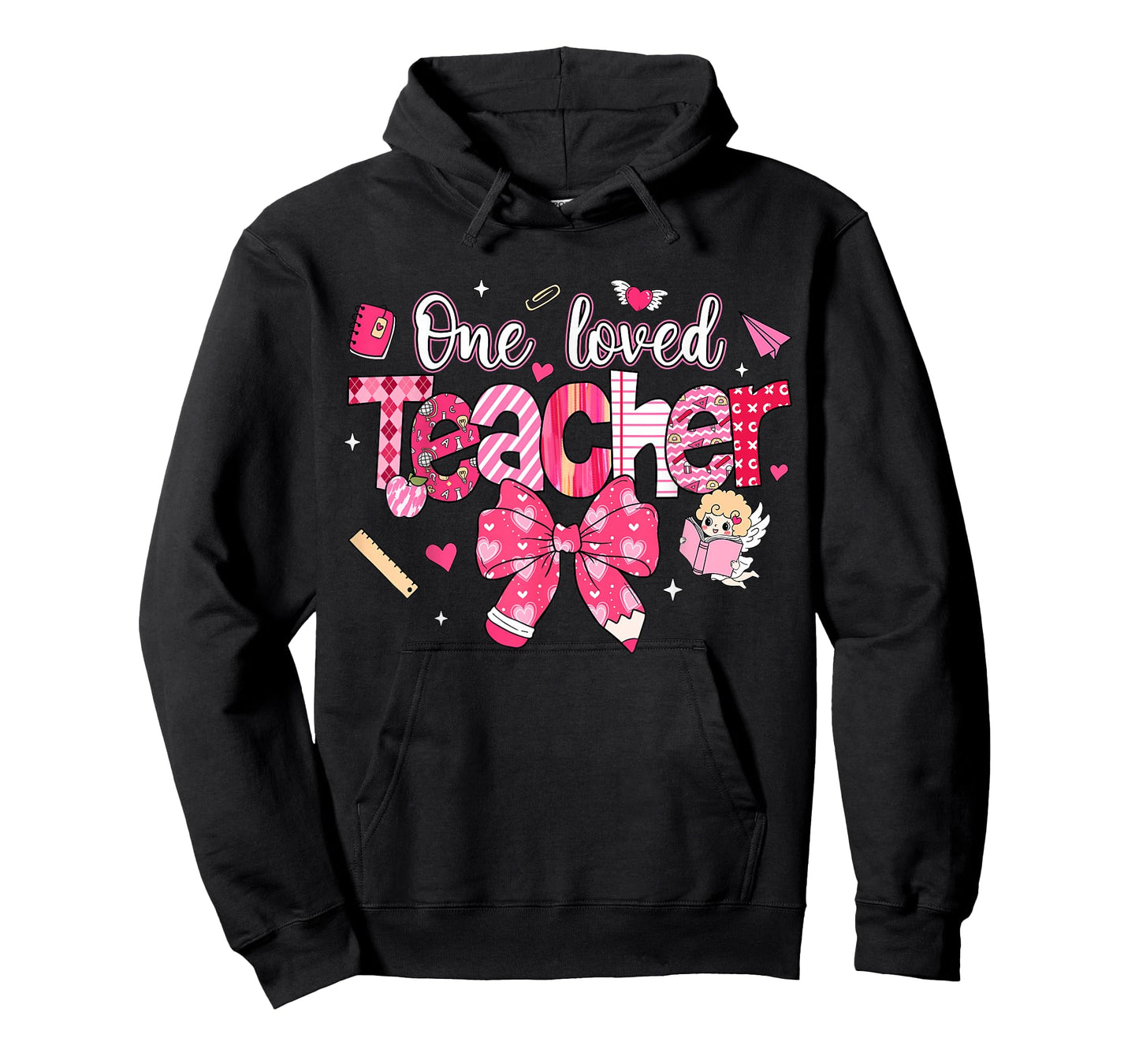 One Loved Teacher Coquette Bow Pencil Valentine Girl Women T-Shirt
