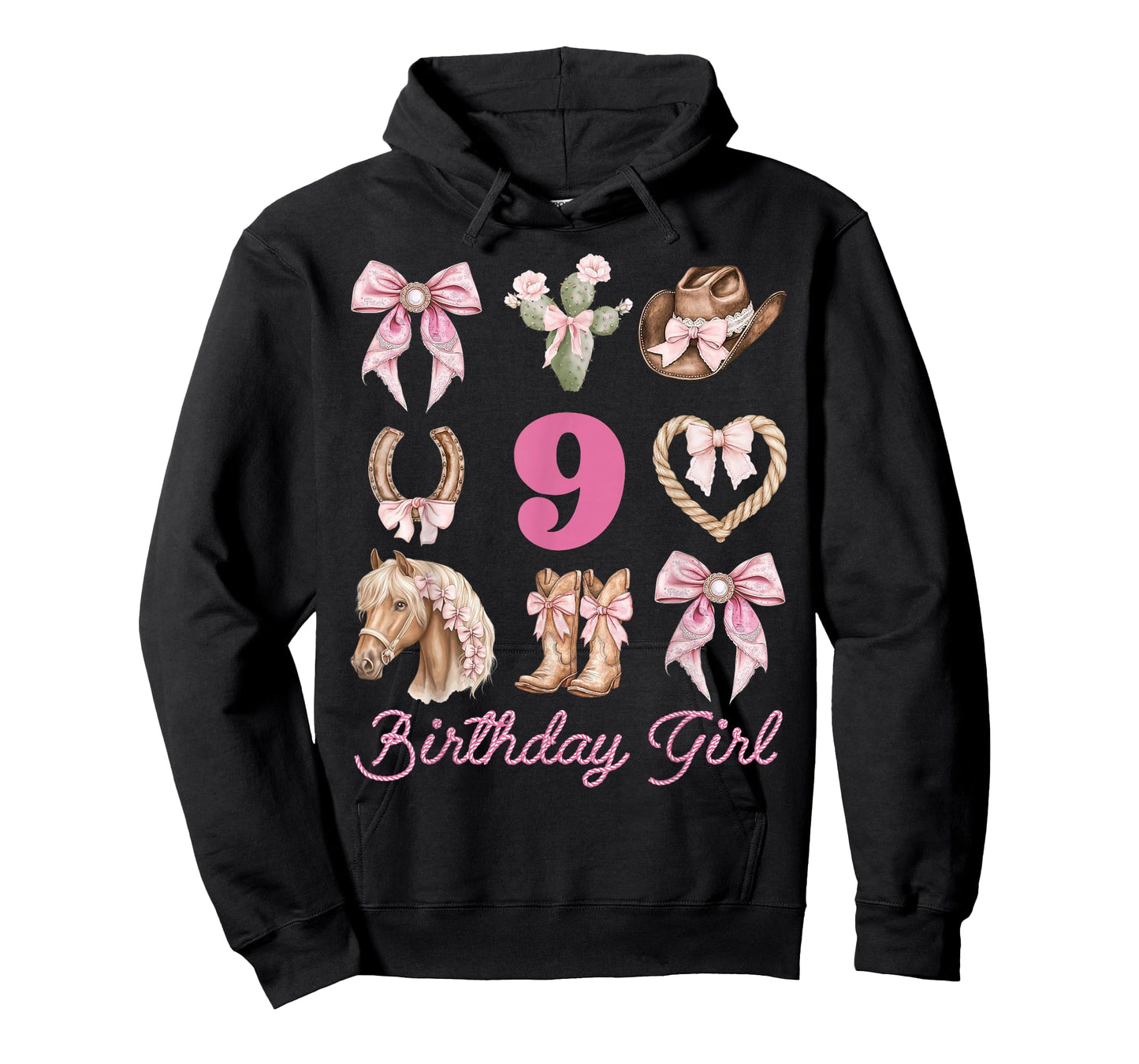 Western Coquette Bow 9th Birthday Girl Cowgirl 9 Year Old T-Shirt