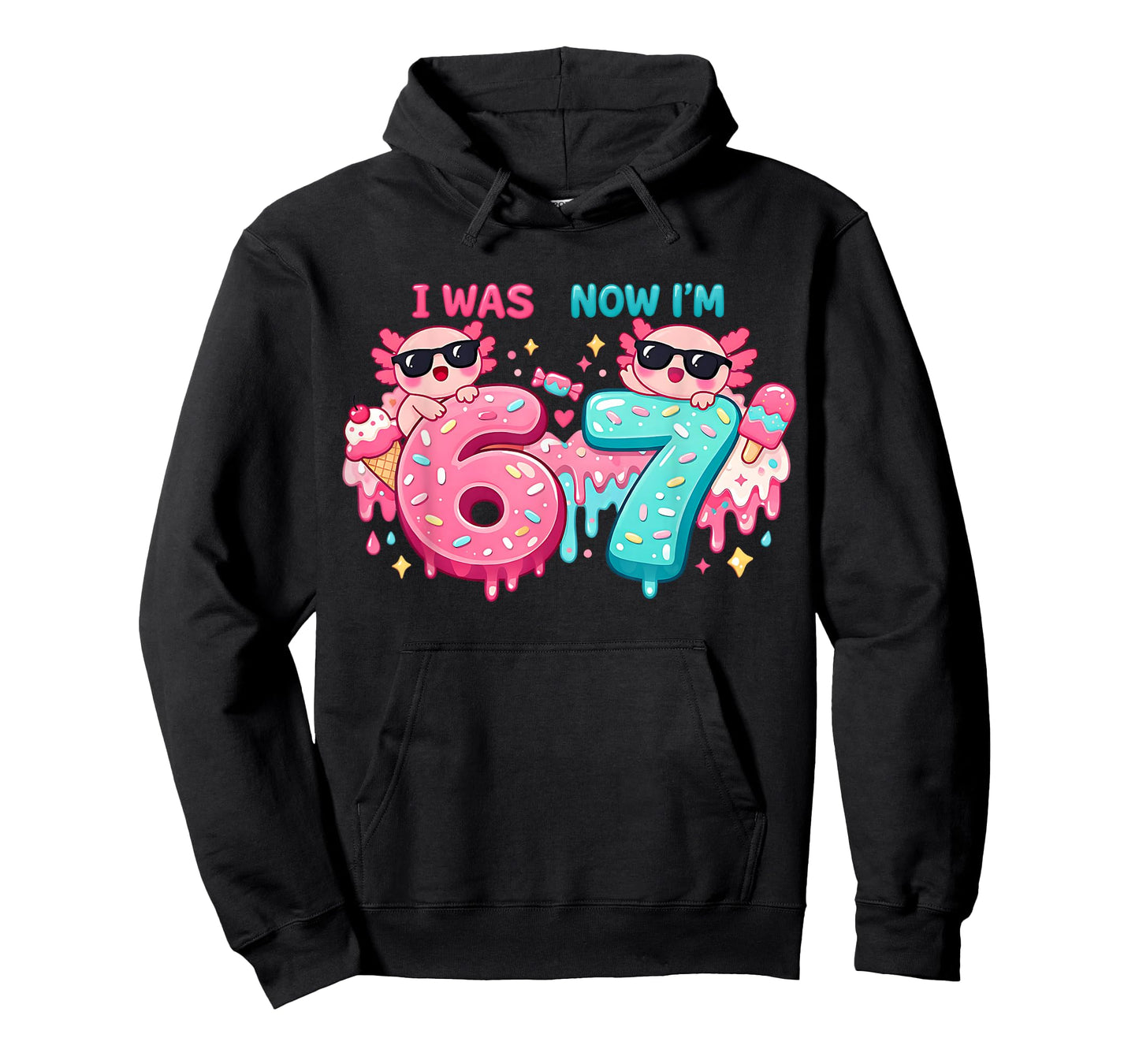 I was 6 Now I'm 7 Birthday 67 Meme Axolotl Kids Boys Girls T-Shirt