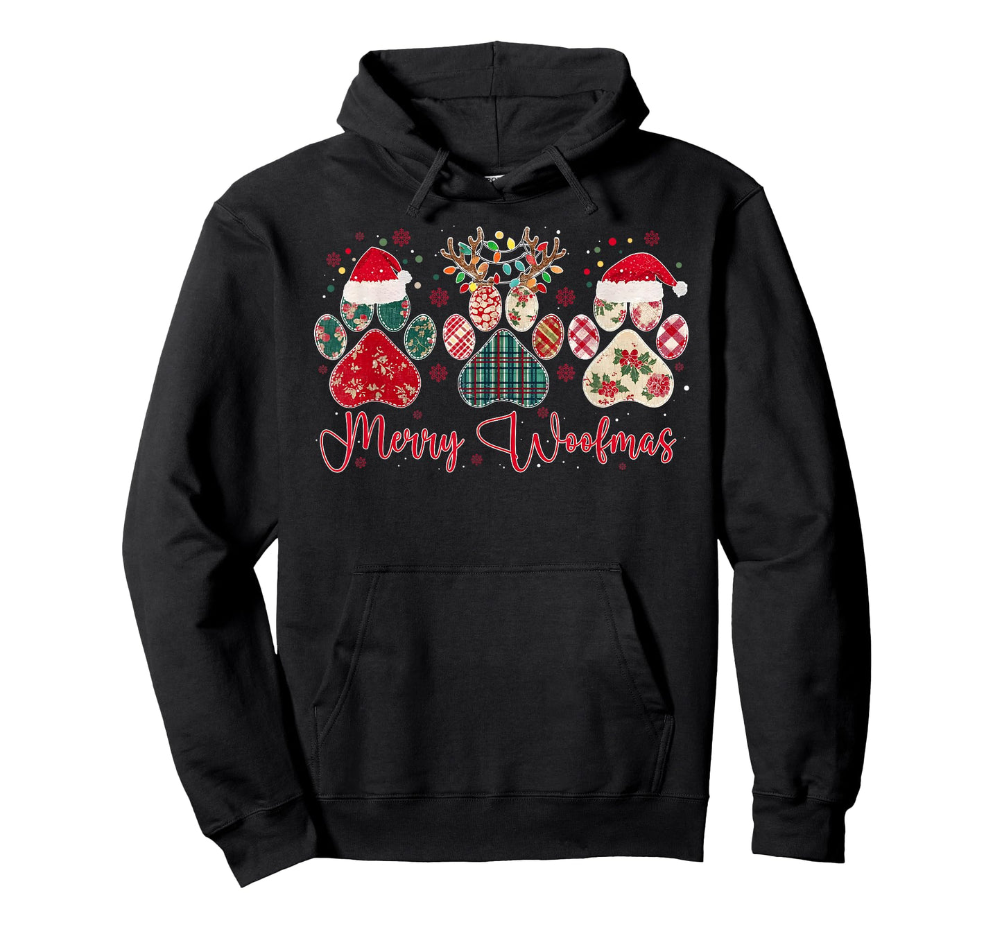 Merry Woofmas Christmas Dog Paws Buffalo Plaid Xmas Lights T-Shirt