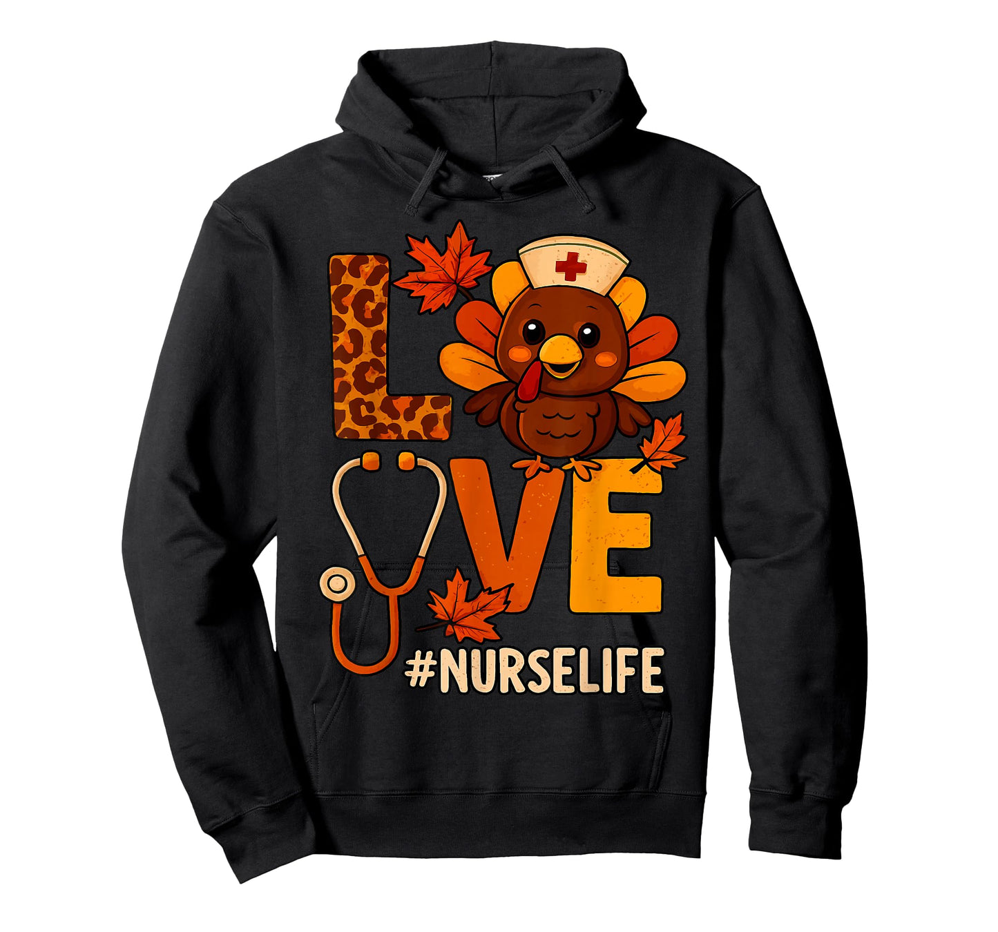 Love Nurse Life Thanksgiving Turkey Fall Scrubs Stethoscope T-Shirt