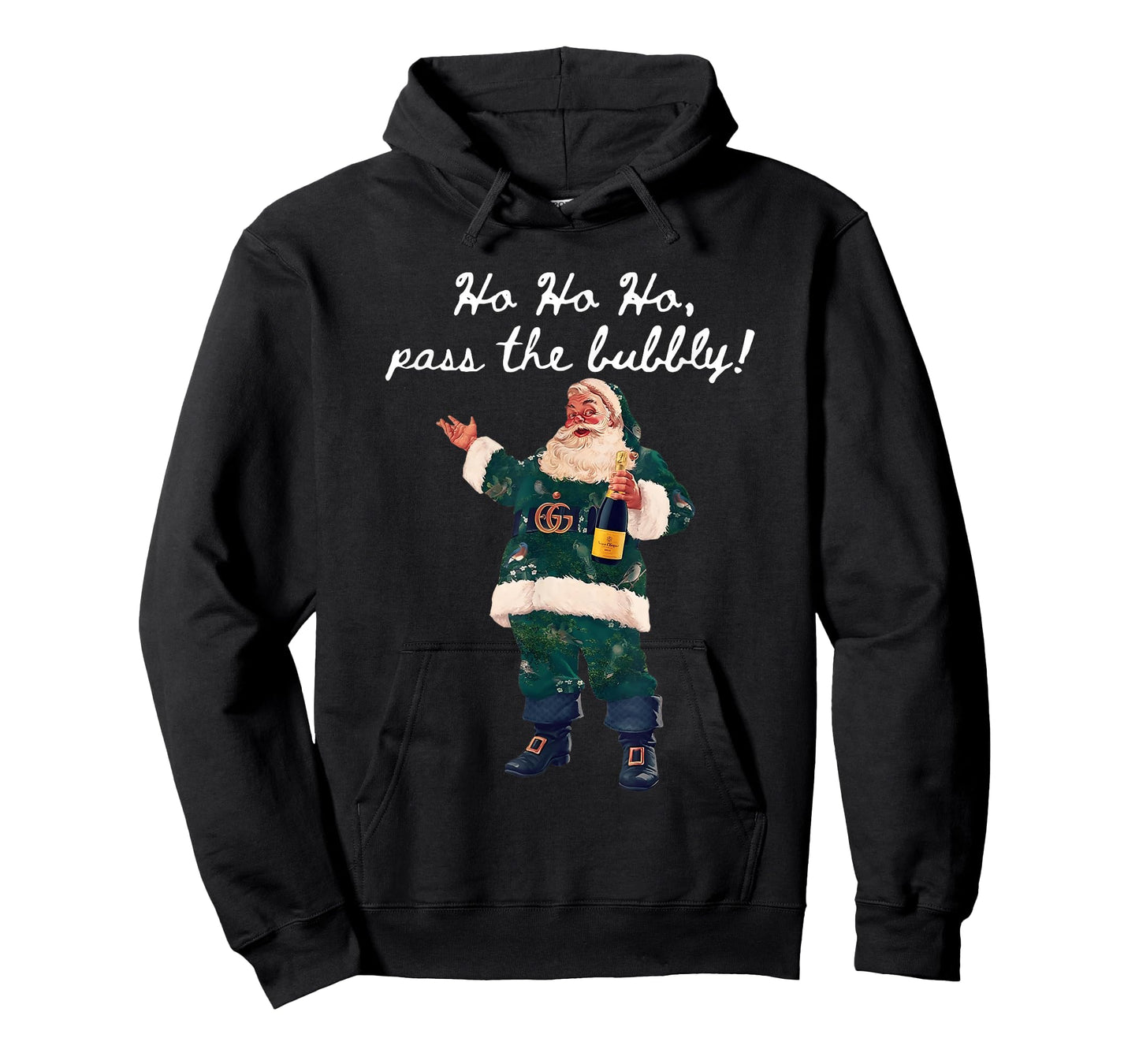 Ho Ho Ho Pass The Bubbly Christmas Santa Drinking Champagne T-Shirt